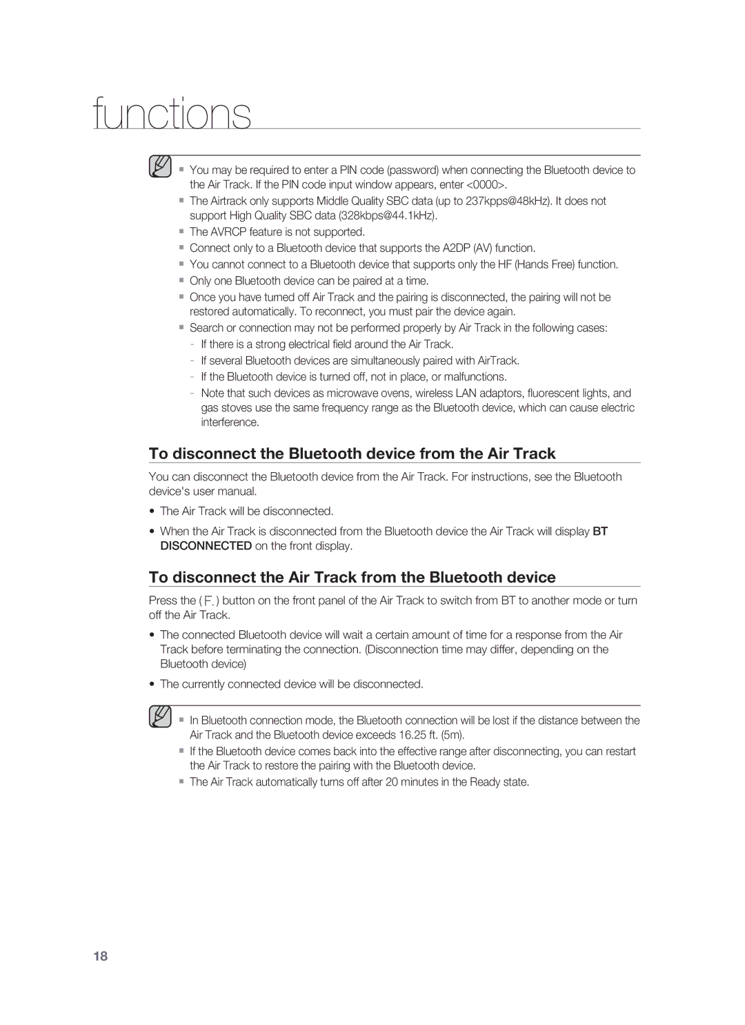 Samsung HW-F850/ZA user manual To disconnect the Bluetooth device from the Air Track 