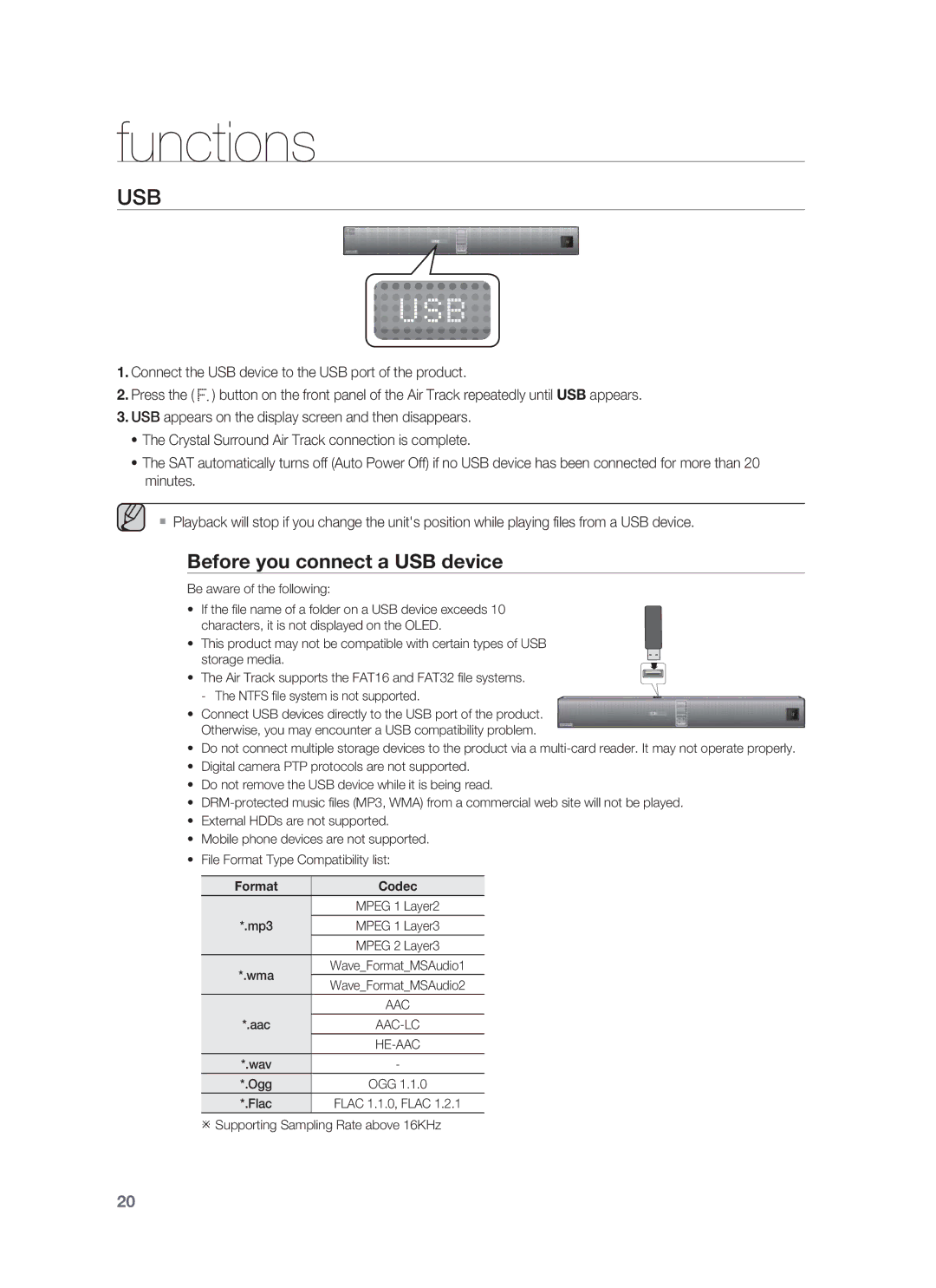 Samsung HW-F850/ZA user manual Usb, Before you connect a USB device 