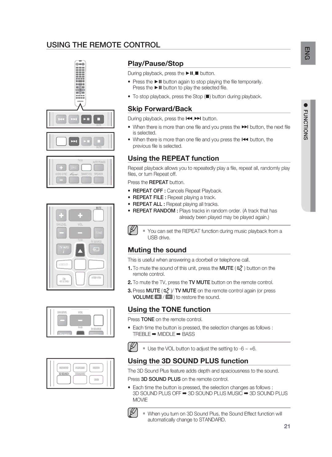 Samsung HW-F850/ZA user manual Using the Remote Control 