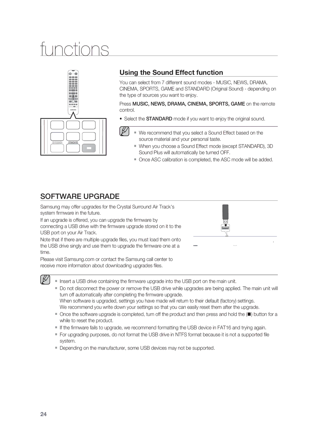 Samsung HW-F850/ZA user manual Software Upgrade, Using the Sound Effect function 