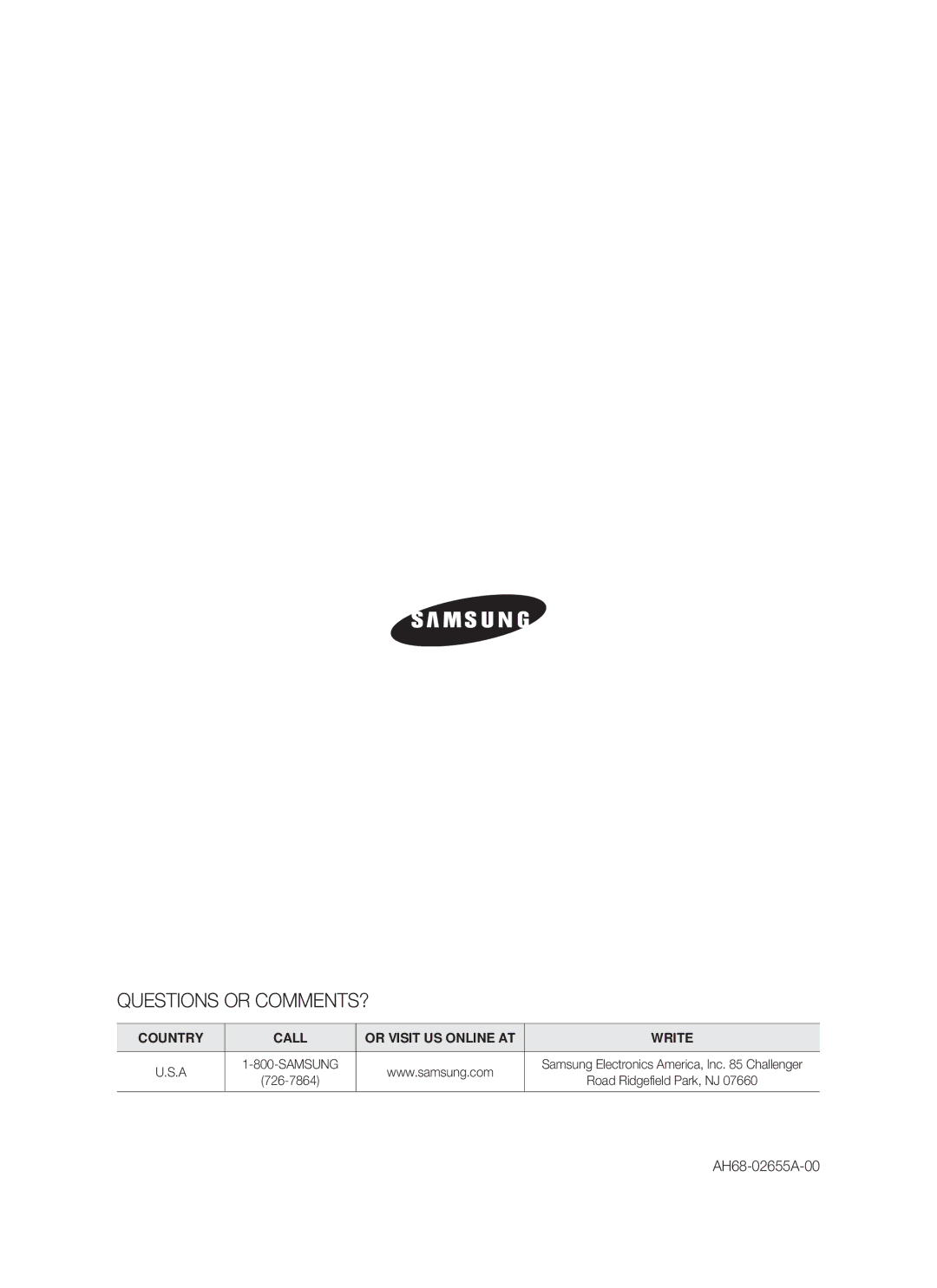 Samsung HW-F850/ZA user manual Questions or COMMENTS? 