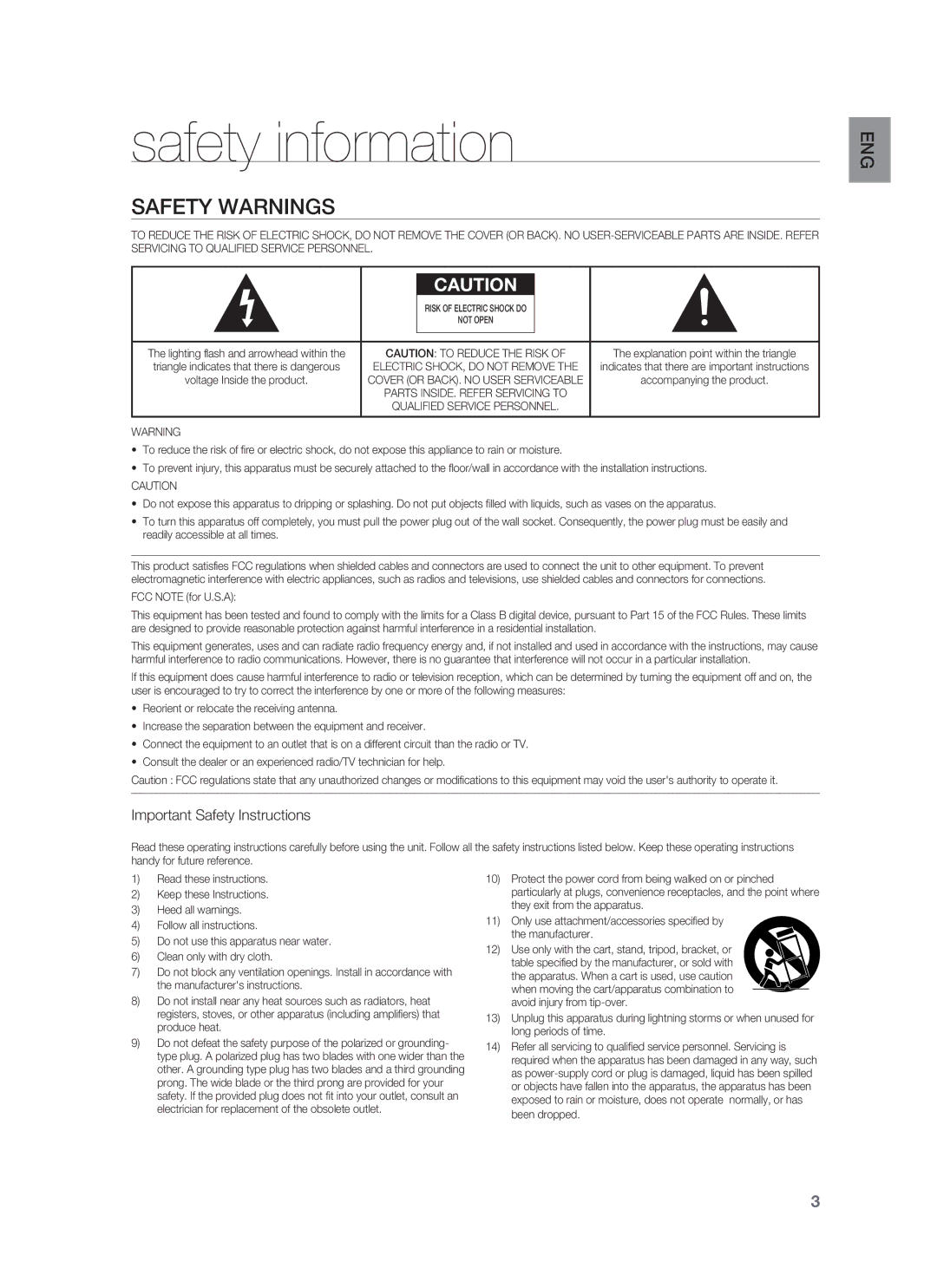 Samsung HW-F850/ZA user manual Safety information, Safety Warnings 