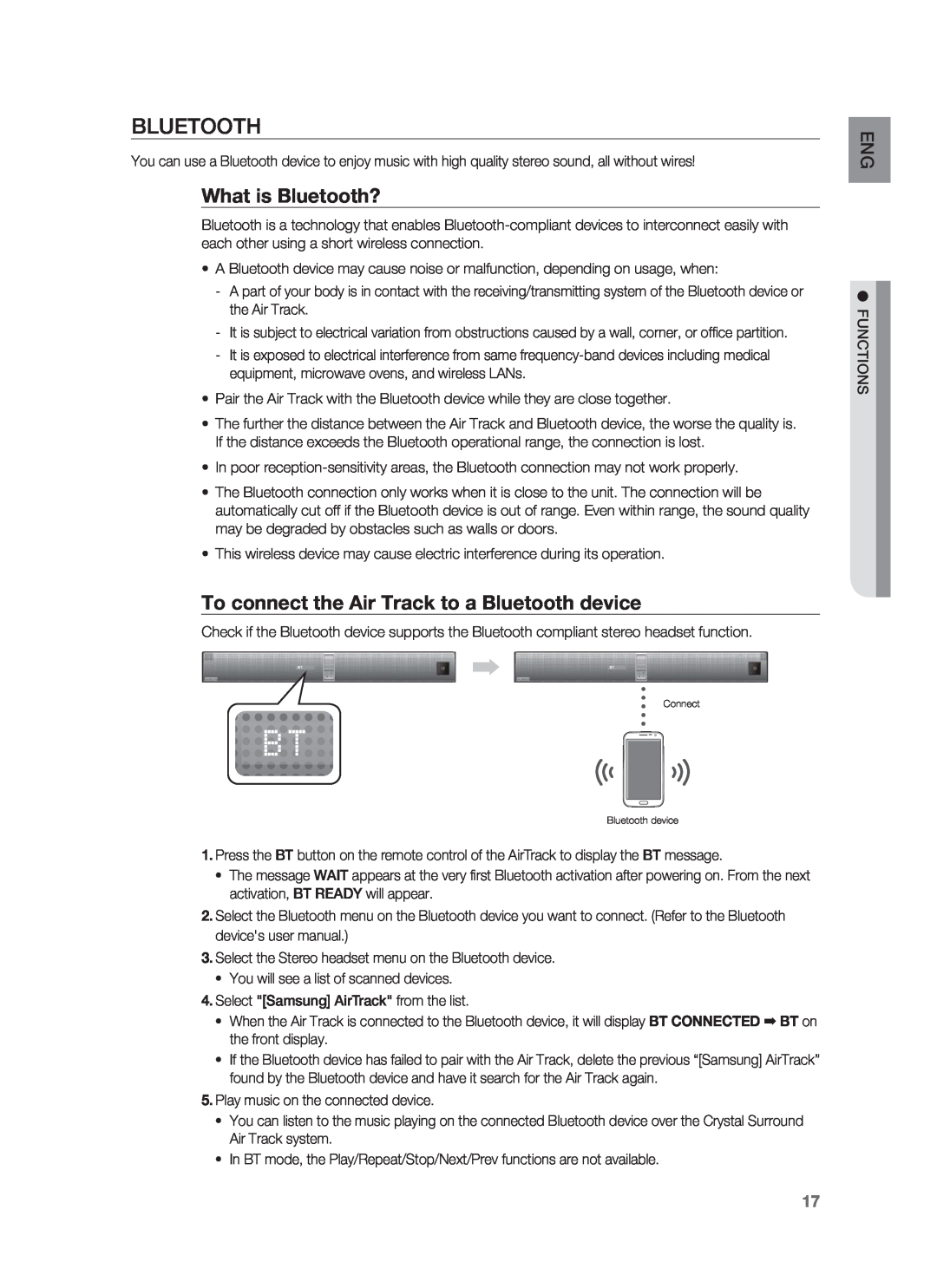 Samsung HW-F850/ZA user manual What is Bluetooth?, To connect the Air Track to a Bluetooth device 