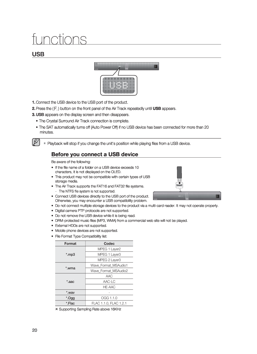 Samsung HW-F850/ZA user manual Before you connect a USB device, functions 