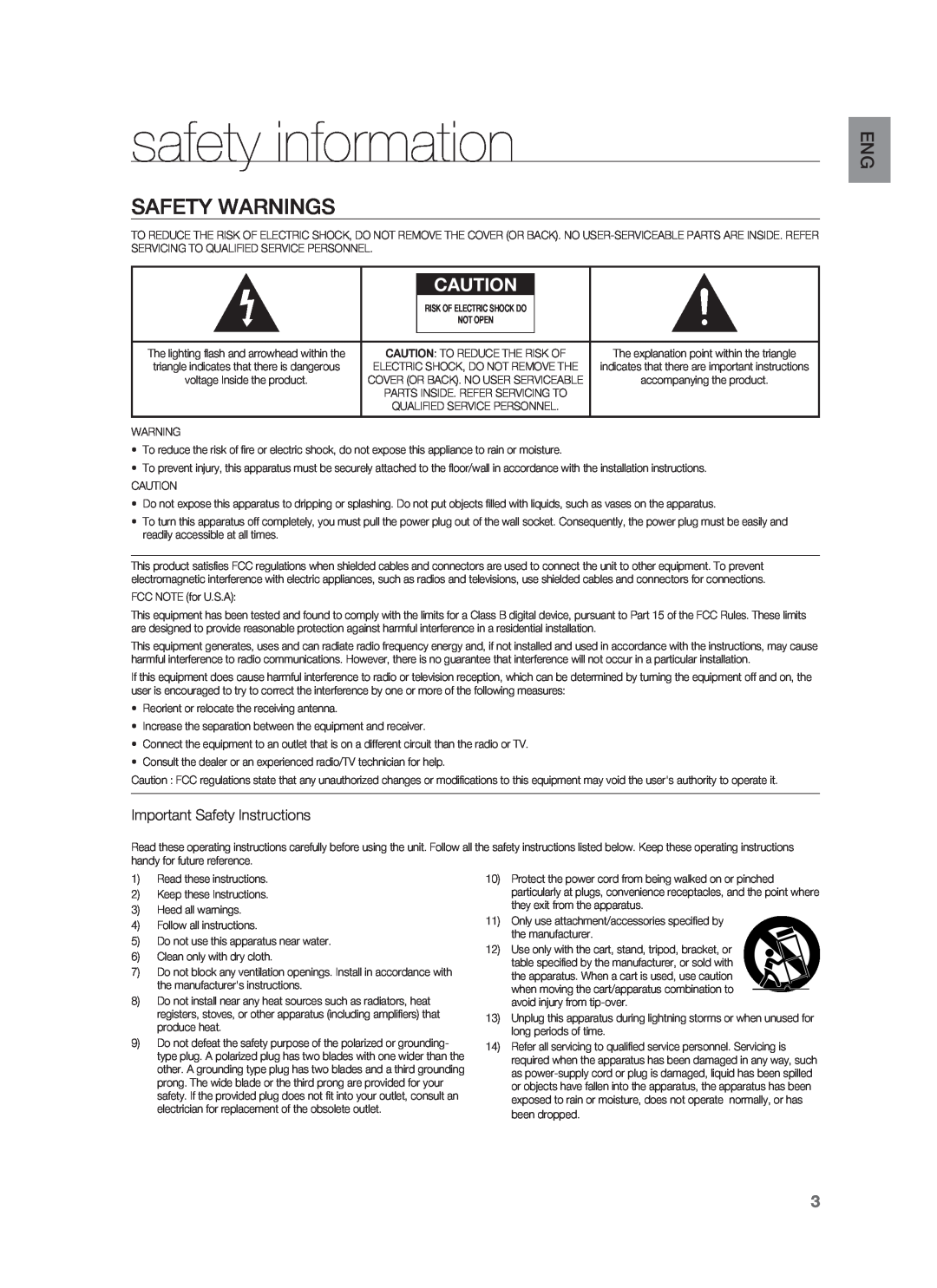 Samsung HW-F850/ZA user manual safety information, Safety Warnings 