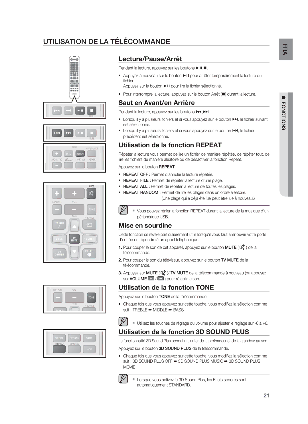 Samsung HW-F850/ZF manual Utilisation DE LA Télécommande 