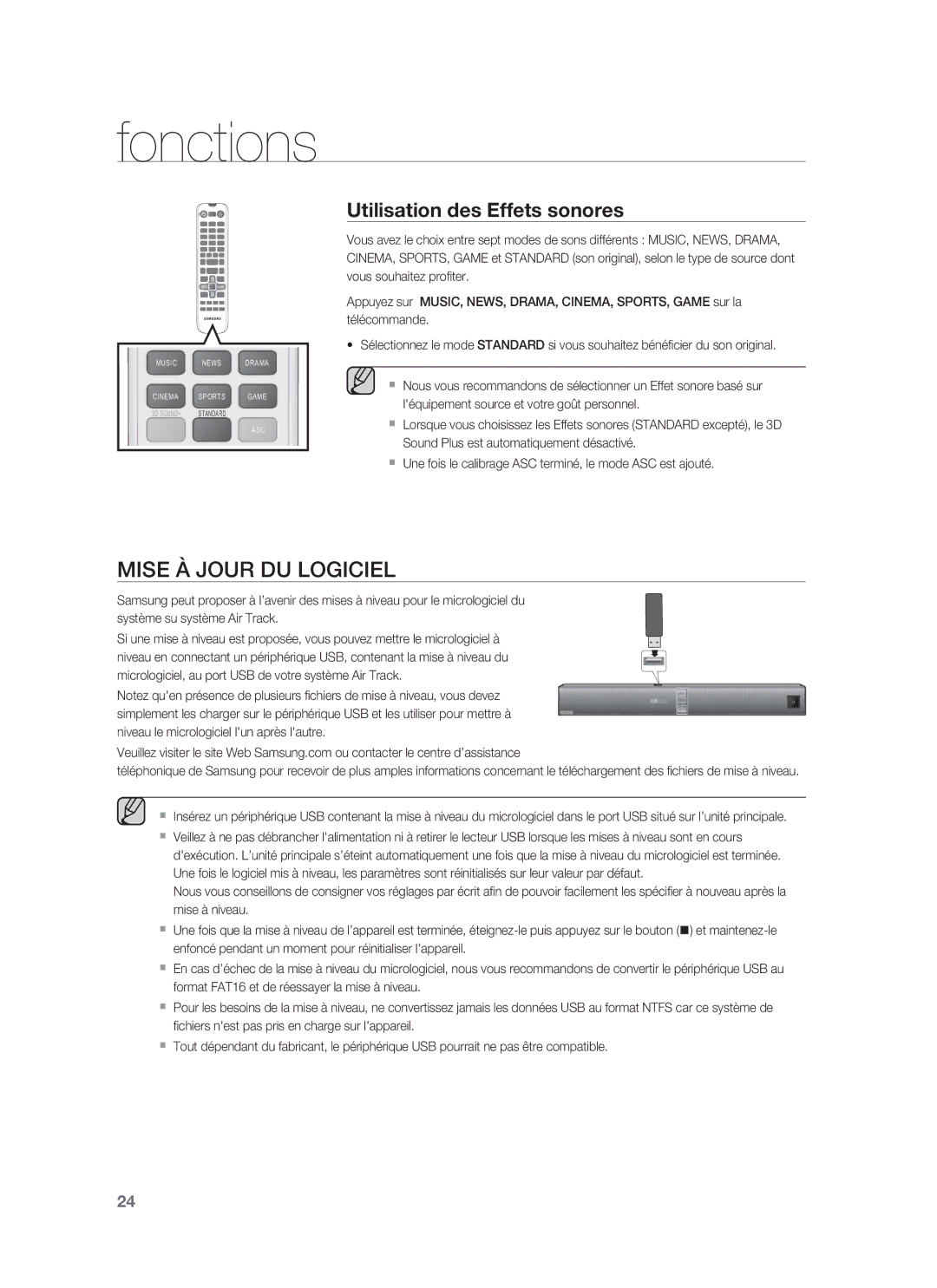 Samsung HW-F850/ZF manual Mise À Jour DU Logiciel, Utilisation des Effets sonores 
