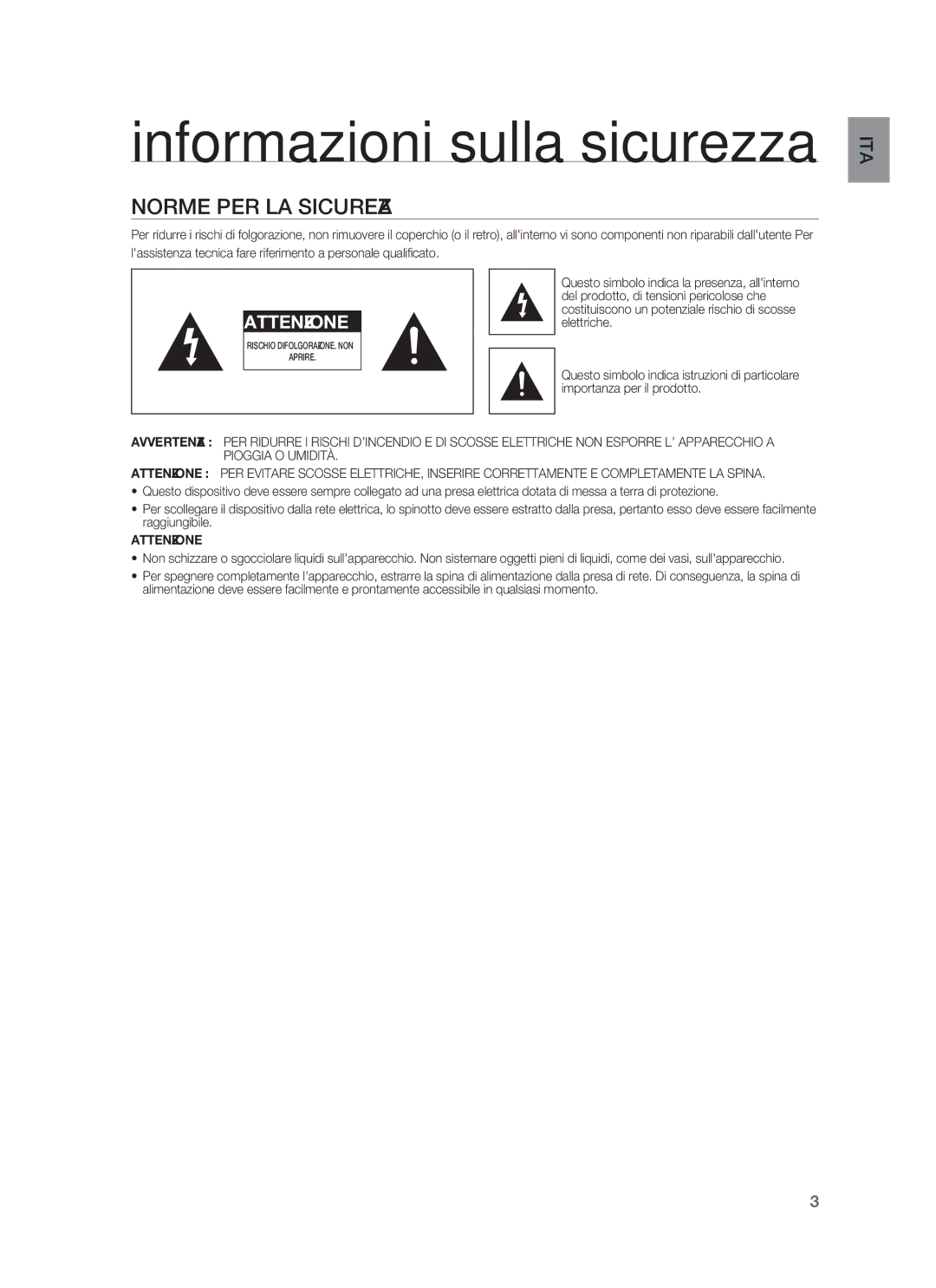 Samsung HW-F850/ZF manual Informazioni sulla sicurezza, Norme PER LA Sicurezza 