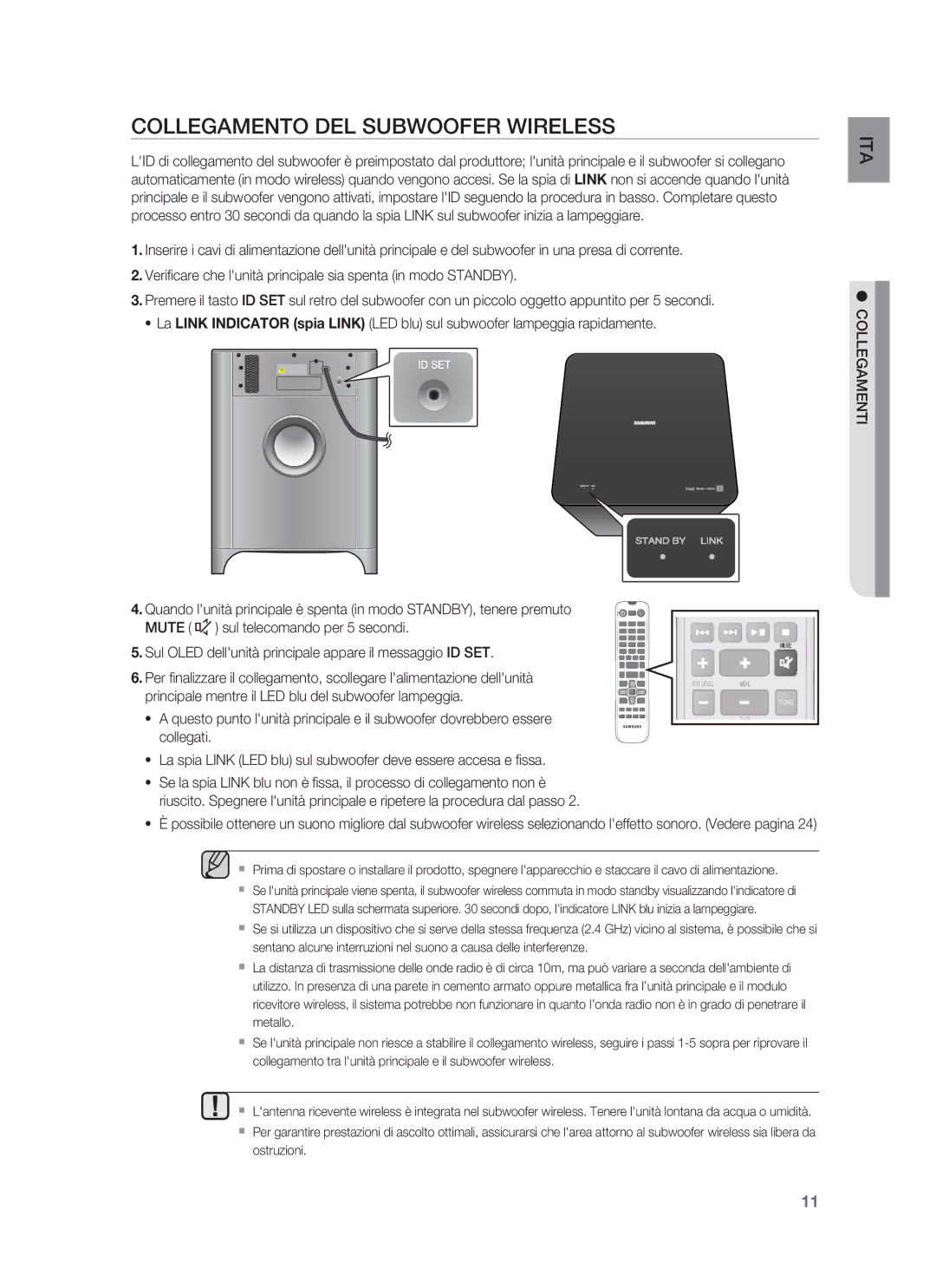 Samsung HW-F850/ZF Collegamento DEL Subwoofer Wireless, Principale mentre il LED blu del subwoofer lampeggia, Collegamenti 