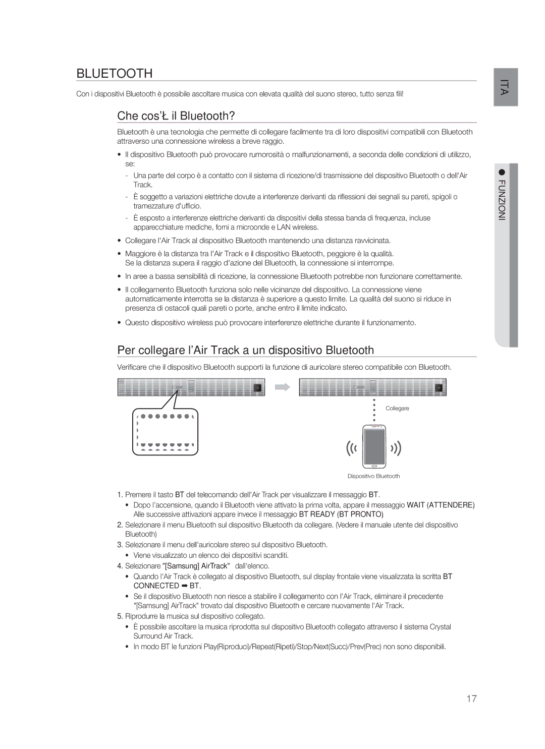 Samsung HW-F850/ZF manual Che cosè il Bluetooth?, Per collegare lAir Track a un dispositivo Bluetooth 