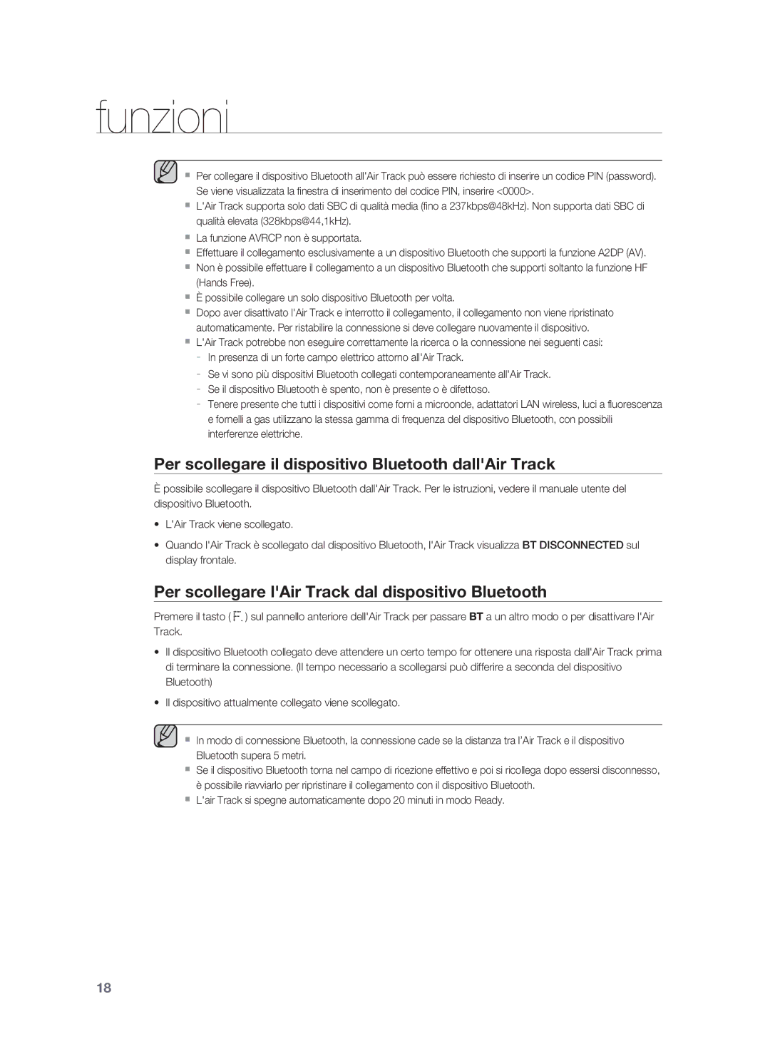 Samsung HW-F850/ZF manual Per scollegare il dispositivo Bluetooth dallAir Track 