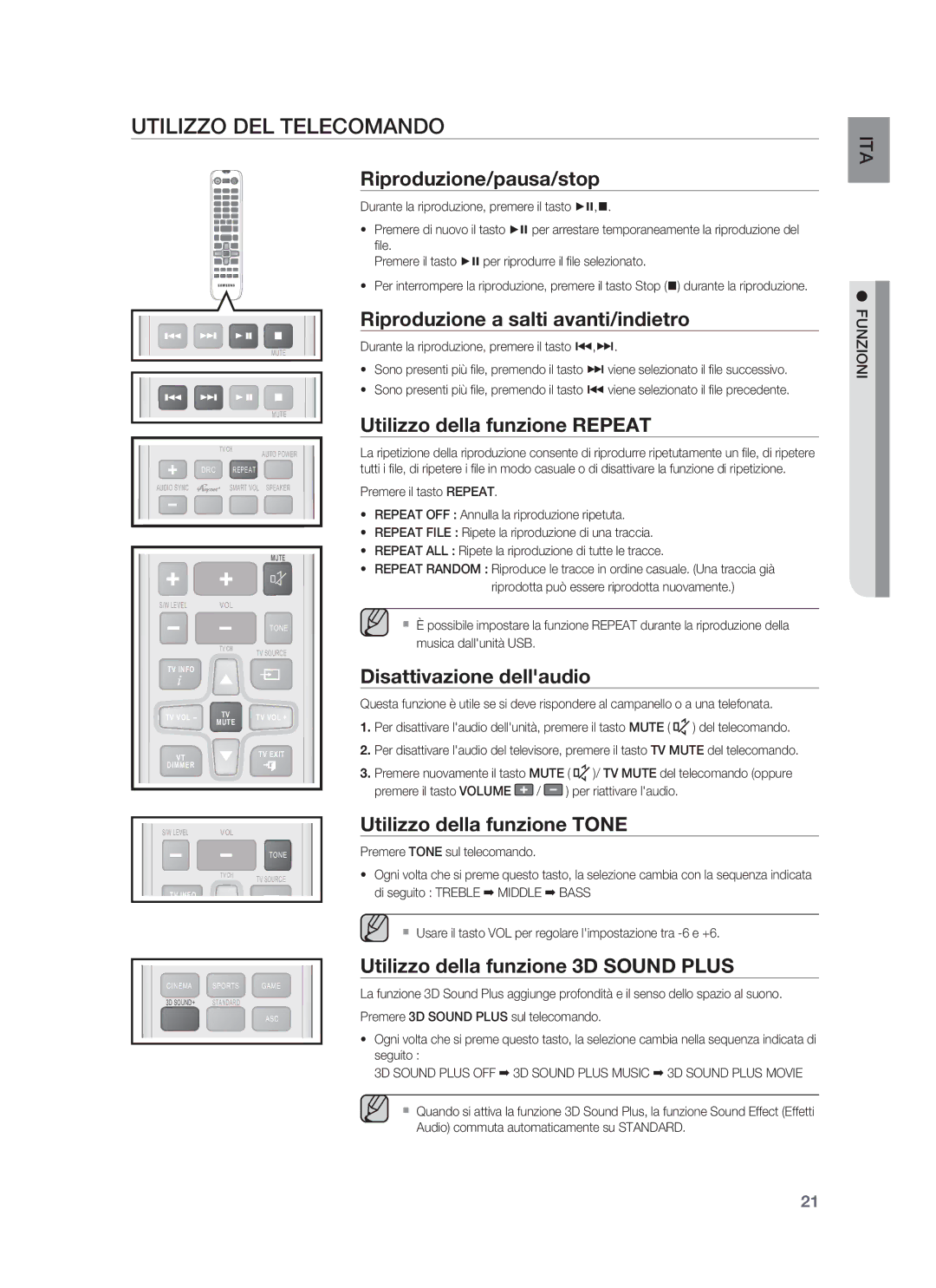 Samsung HW-F850/ZF manual Utilizzo DEL Telecomando 
