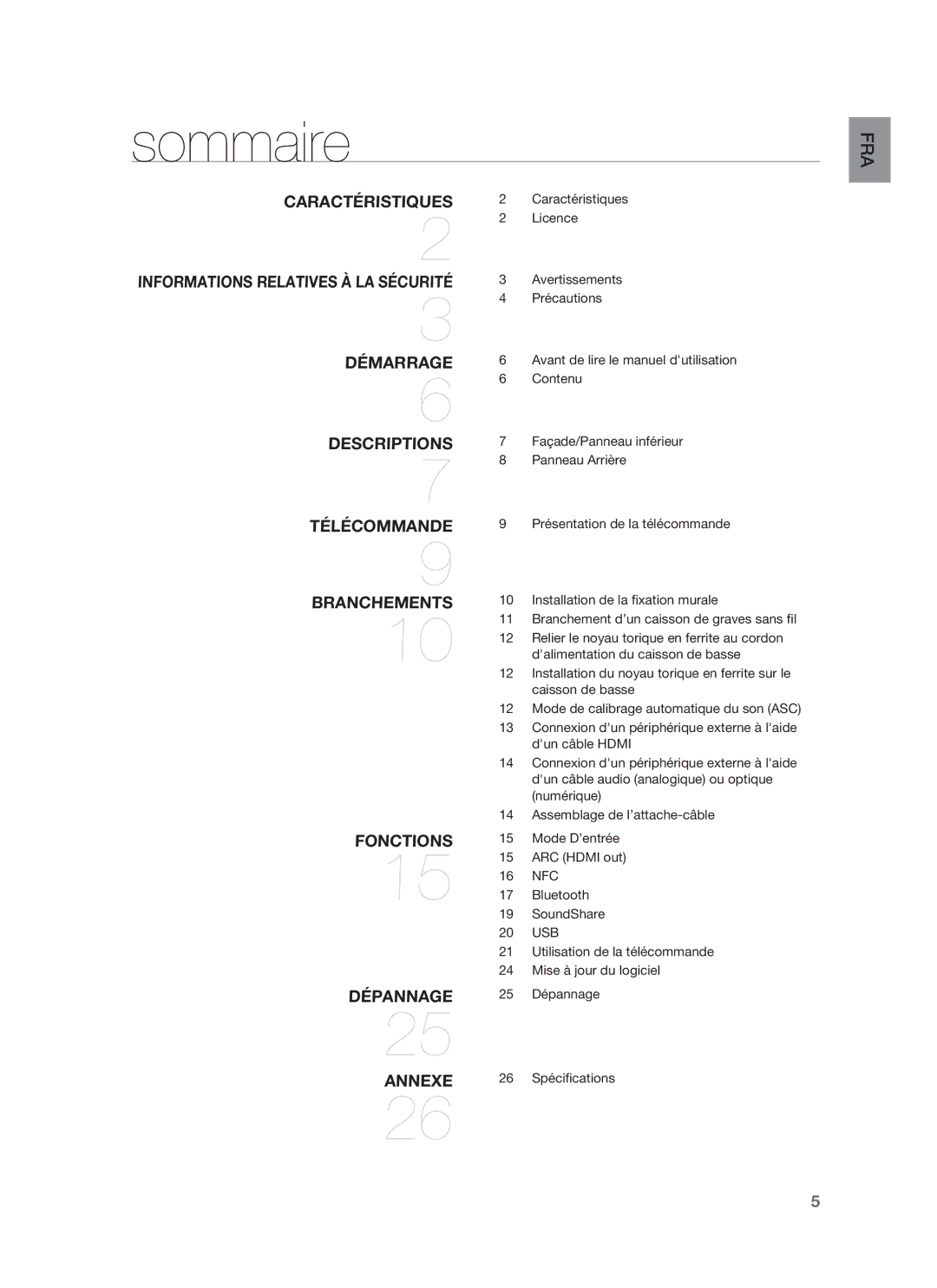 Samsung HW-F850/ZF manual Sommaire, Branchements 