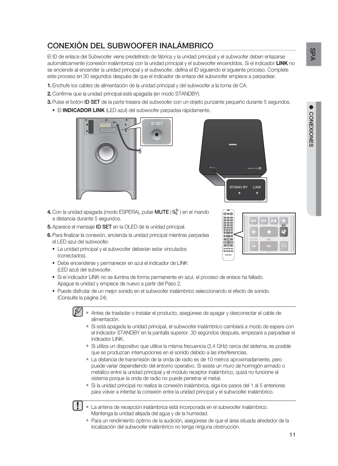 Samsung HW-F850/ZF manual Conexión DEL Subwoofer Inalámbrico, Conexiones, El LED azul del subwoofer 