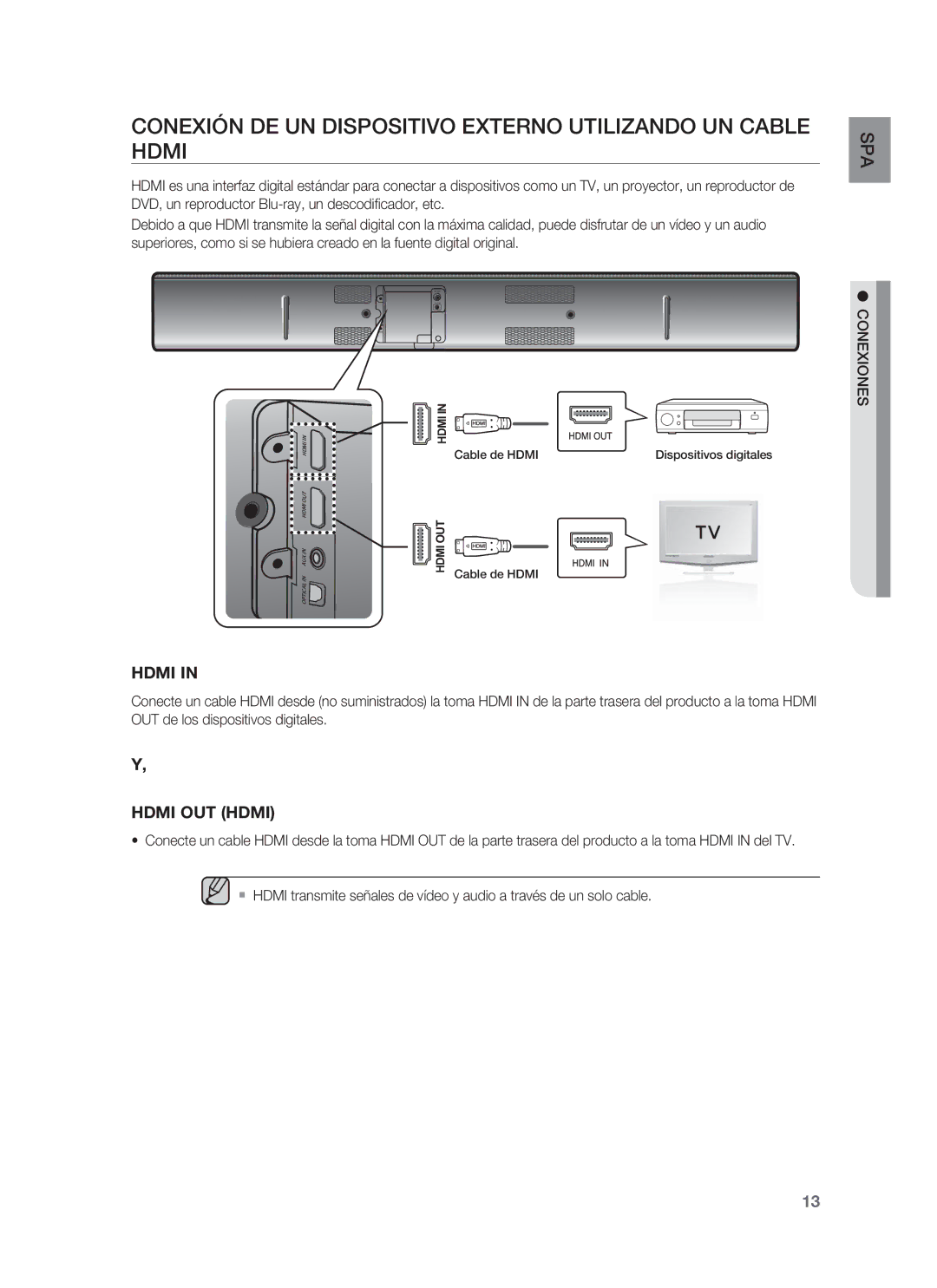 Samsung HW-F850/ZF manual Conexión DE UN Dispositivo Externo Utilizando UN Cable Hdmi 