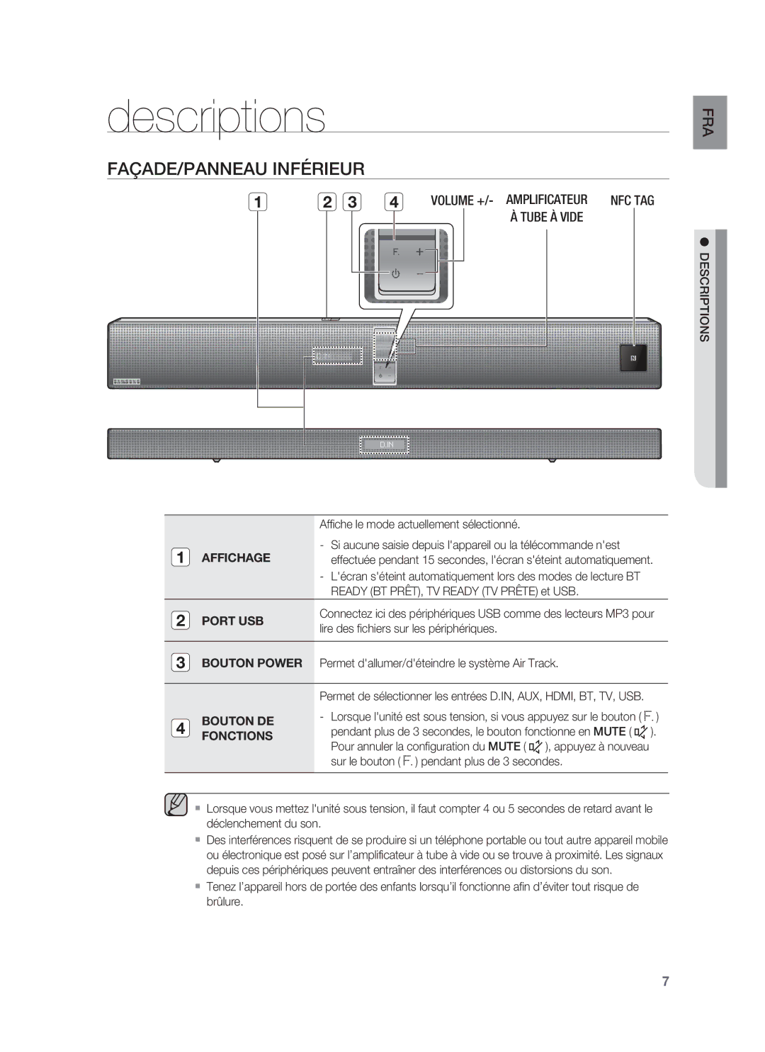 Samsung HW-F850/ZF manual Descriptions, FAÇADE/PANNEAU Inférieur 