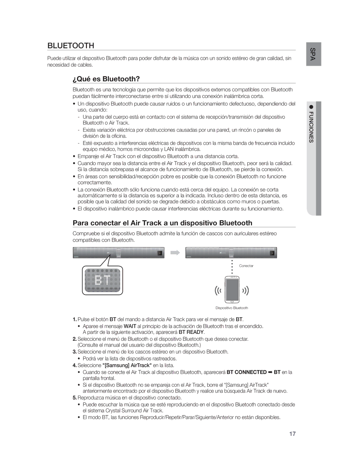 Samsung HW-F850/ZF manual ¿Qué es Bluetooth?, Para conectar el Air Track a un dispositivo Bluetooth 