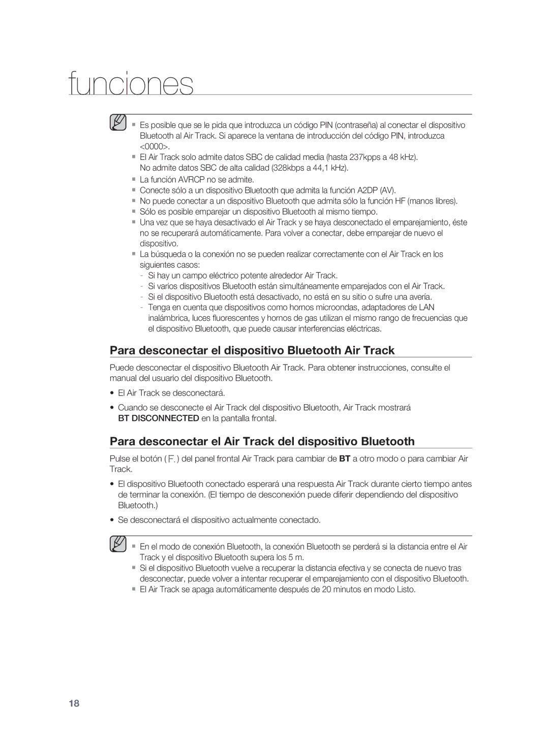 Samsung HW-F850/ZF manual Para desconectar el dispositivo Bluetooth Air Track 