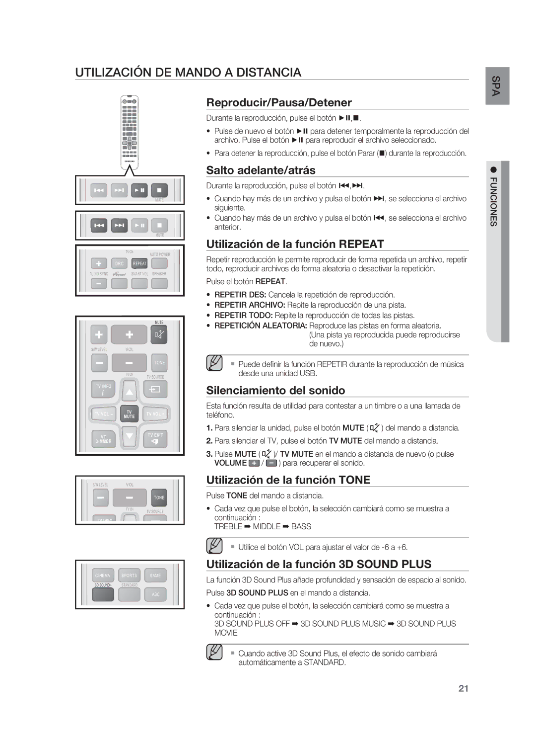 Samsung HW-F850/ZF manual Utilización DE Mando a Distancia 