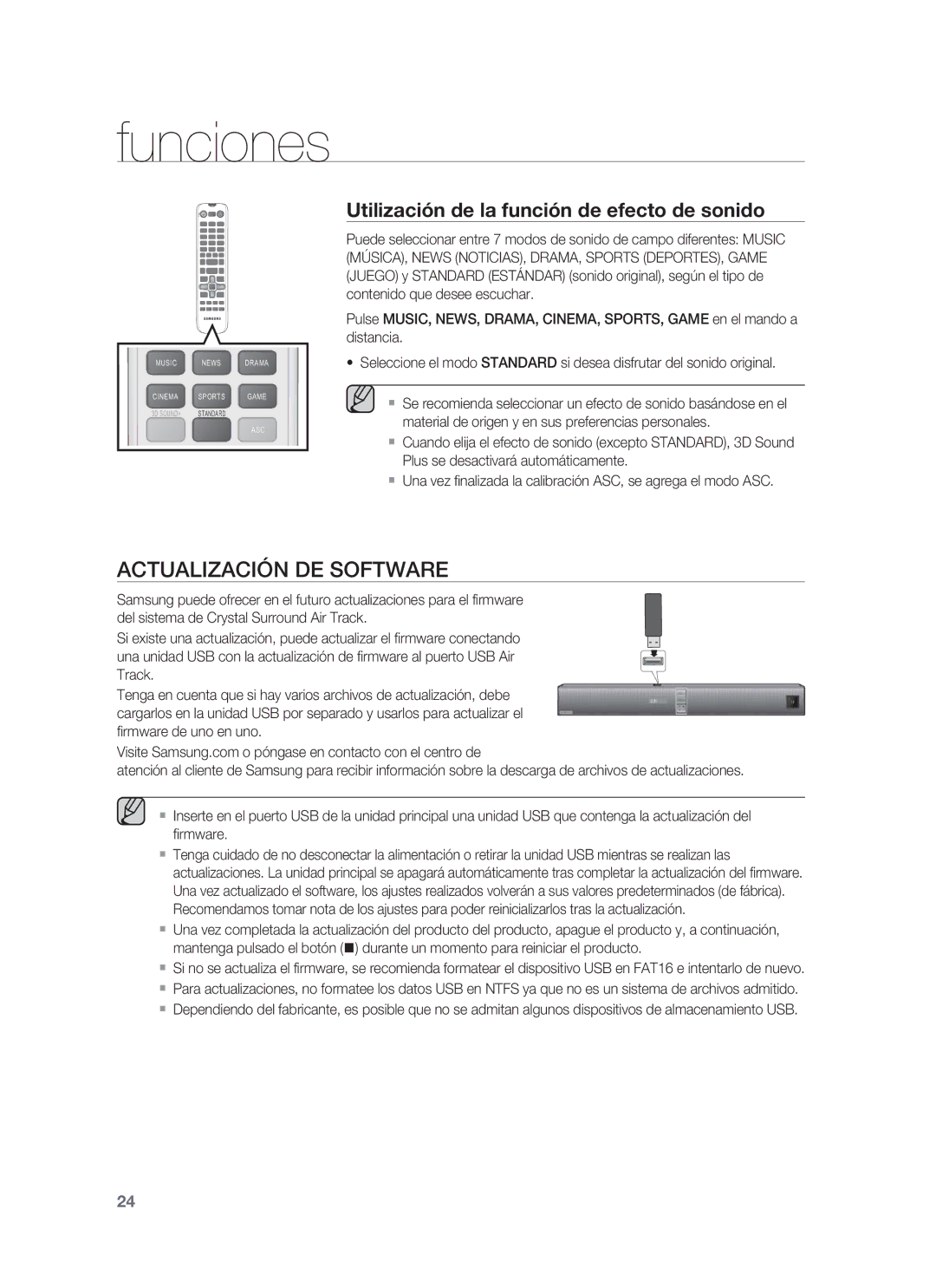 Samsung HW-F850/ZF manual Actualización DE Software, Utilización de la función de efecto de sonido 