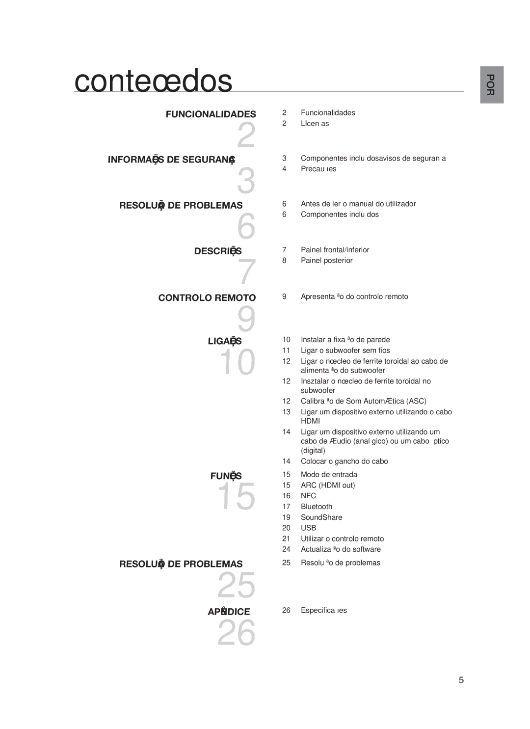 Samsung HW-F850/ZF manual Conteúdos, Ligações 