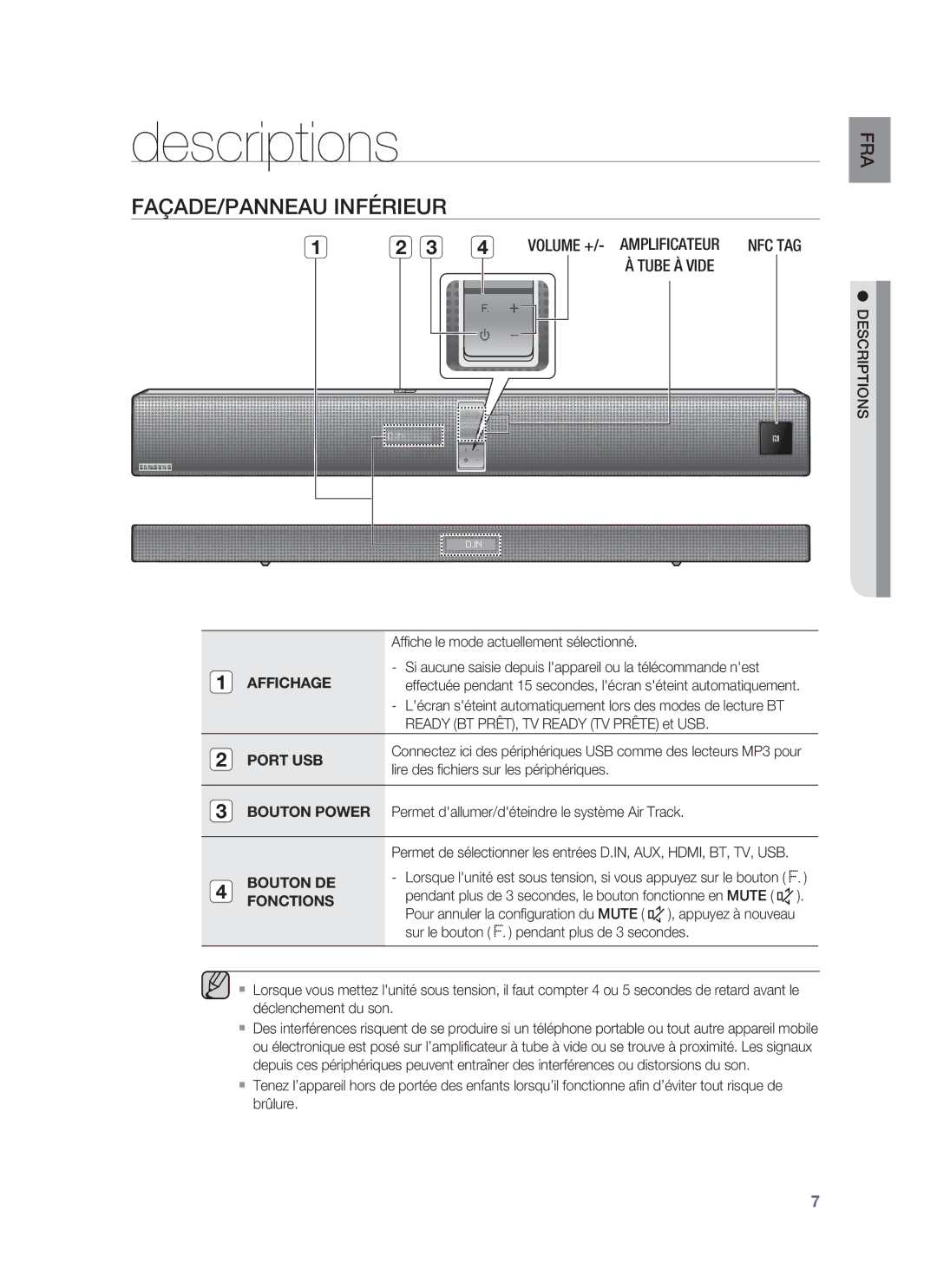 Samsung HW-F850/EN, HW-F850/ZG, HW-F850/ZF manual Descriptions, FAÇADE/PANNEAU Inférieur 