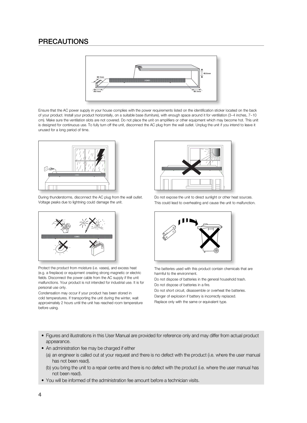 Samsung HW-F850/EN, HW-F850/ZG, HW-F850/ZF manual Precautions 