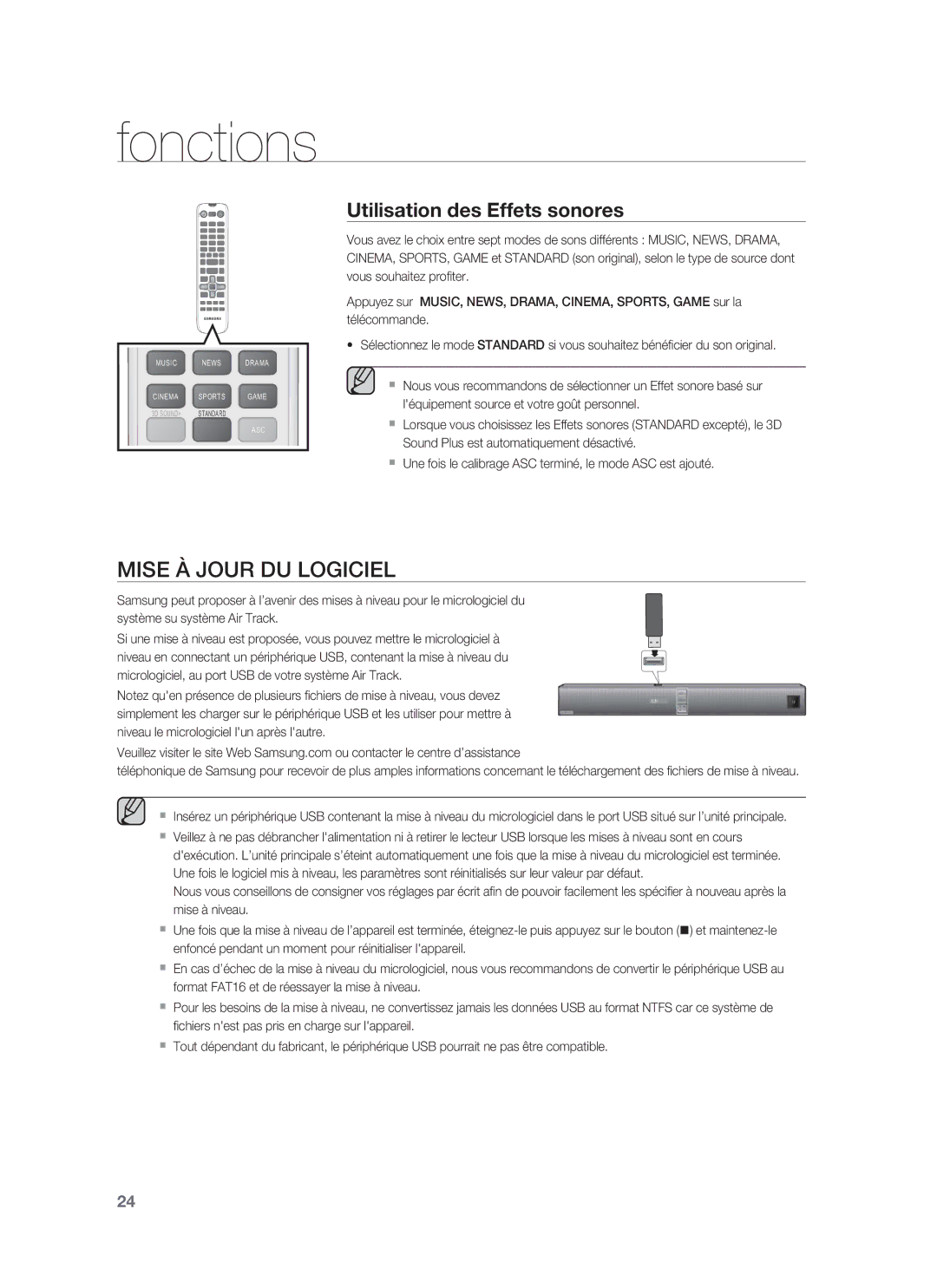 Samsung HW-F850/ZG, HW-F850/EN, HW-F850/ZF manual Mise À Jour DU Logiciel, Utilisation des Effets sonores 