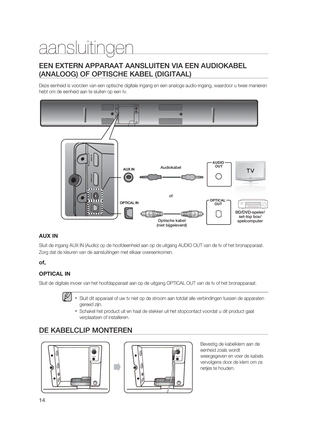 Samsung HW-F850/ZF, HW-F850/ZG, HW-F850/EN manual DE Kabelclip Monteren, Aux 