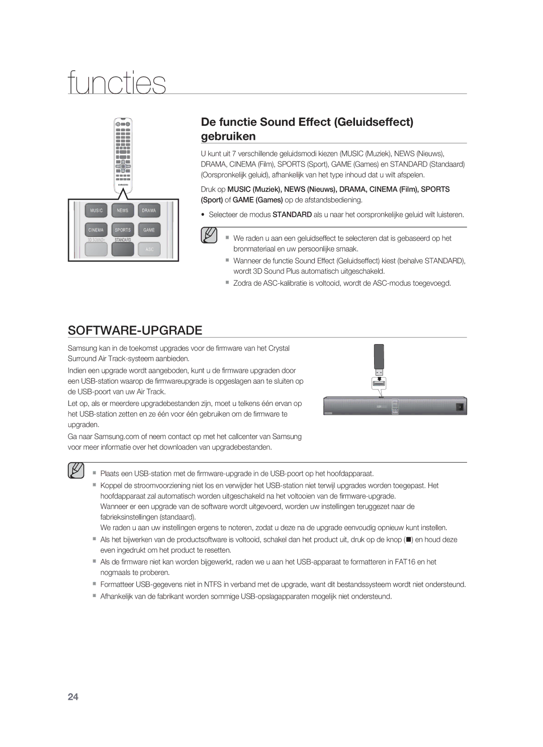 Samsung HW-F850/ZG, HW-F850/EN, HW-F850/ZF manual Software-Upgrade, De functie Sound Effect Geluidseffect gebruiken 