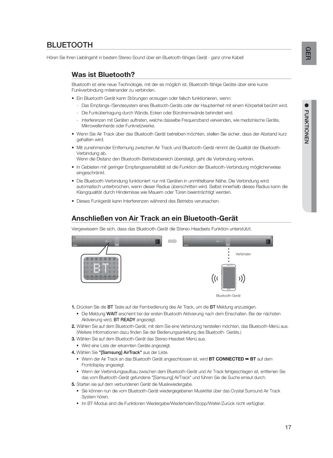 Samsung HW-F850/EN, HW-F850/ZG manual Was ist Bluetooth?, Anschließen von Air Track an ein Bluetooth-Gerät 