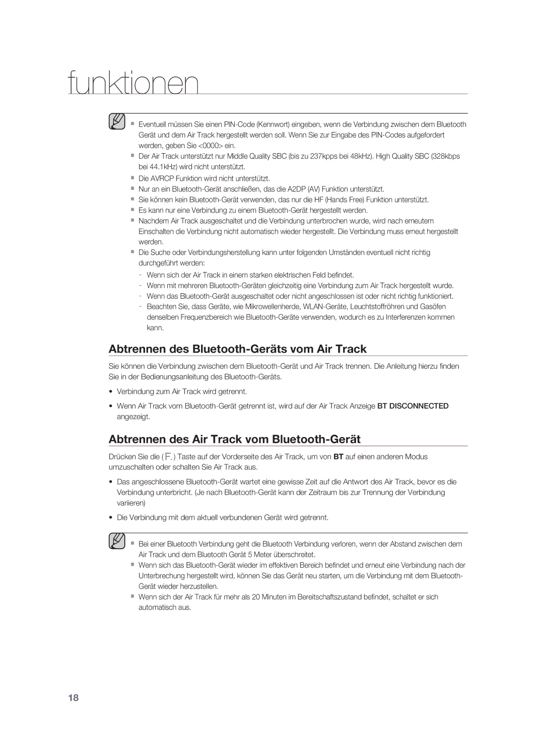 Samsung HW-F850/ZG, HW-F850/EN Abtrennen des Bluetooth-Geräts vom Air Track, Abtrennen des Air Track vom Bluetooth-Gerät 