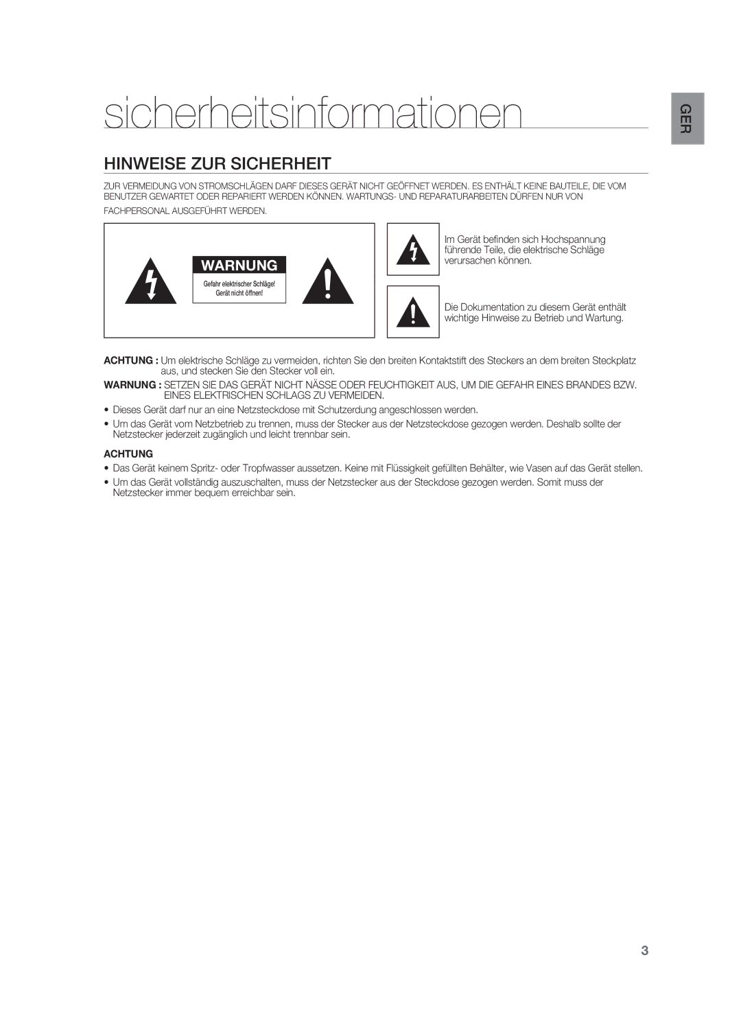 Samsung HW-F850/EN, HW-F850/ZG manual Sicherheitsinformationen, Hinweise ZUR Sicherheit 