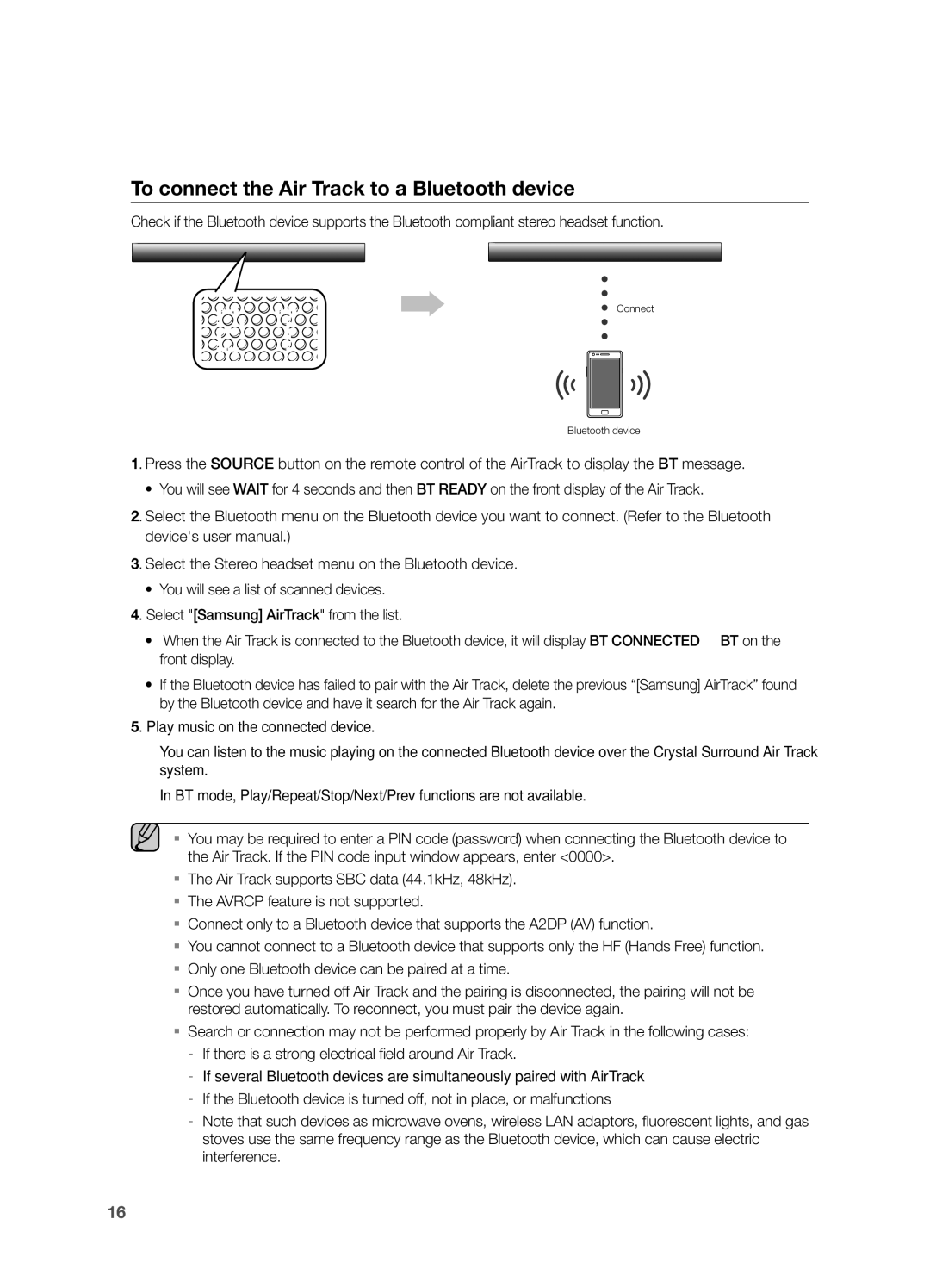 Samsung HW-FM55C user manual To connect the Air Track to a Bluetooth device 