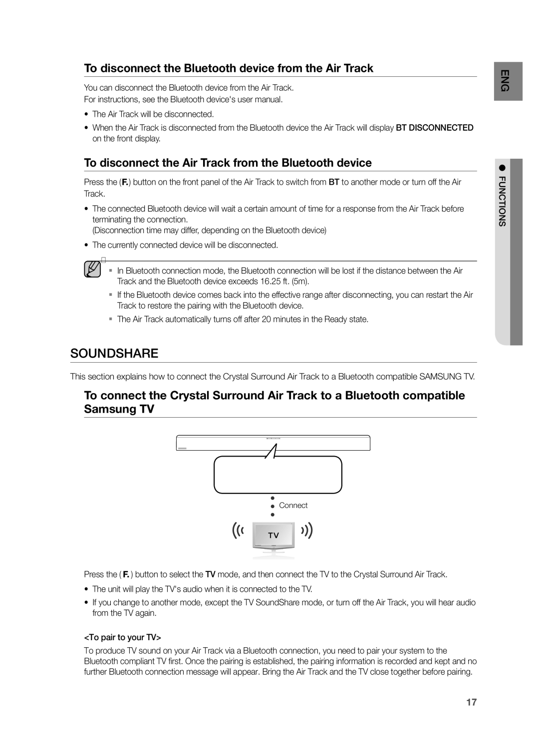 Samsung HW-FM55C user manual To disconnect the Bluetooth device from the Air Track 