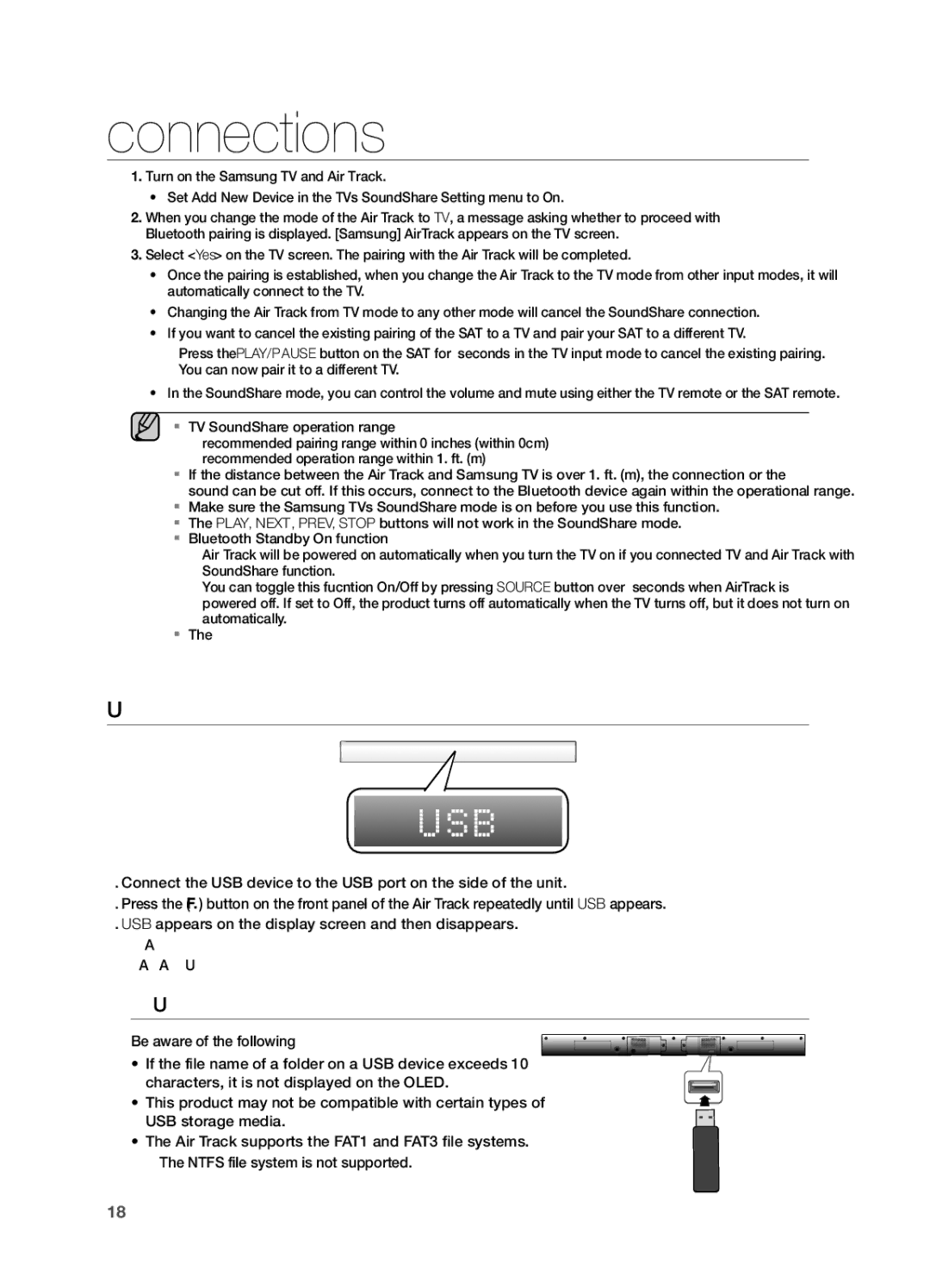 Samsung HW-FM55C user manual Usb, Before you connect a USB device 