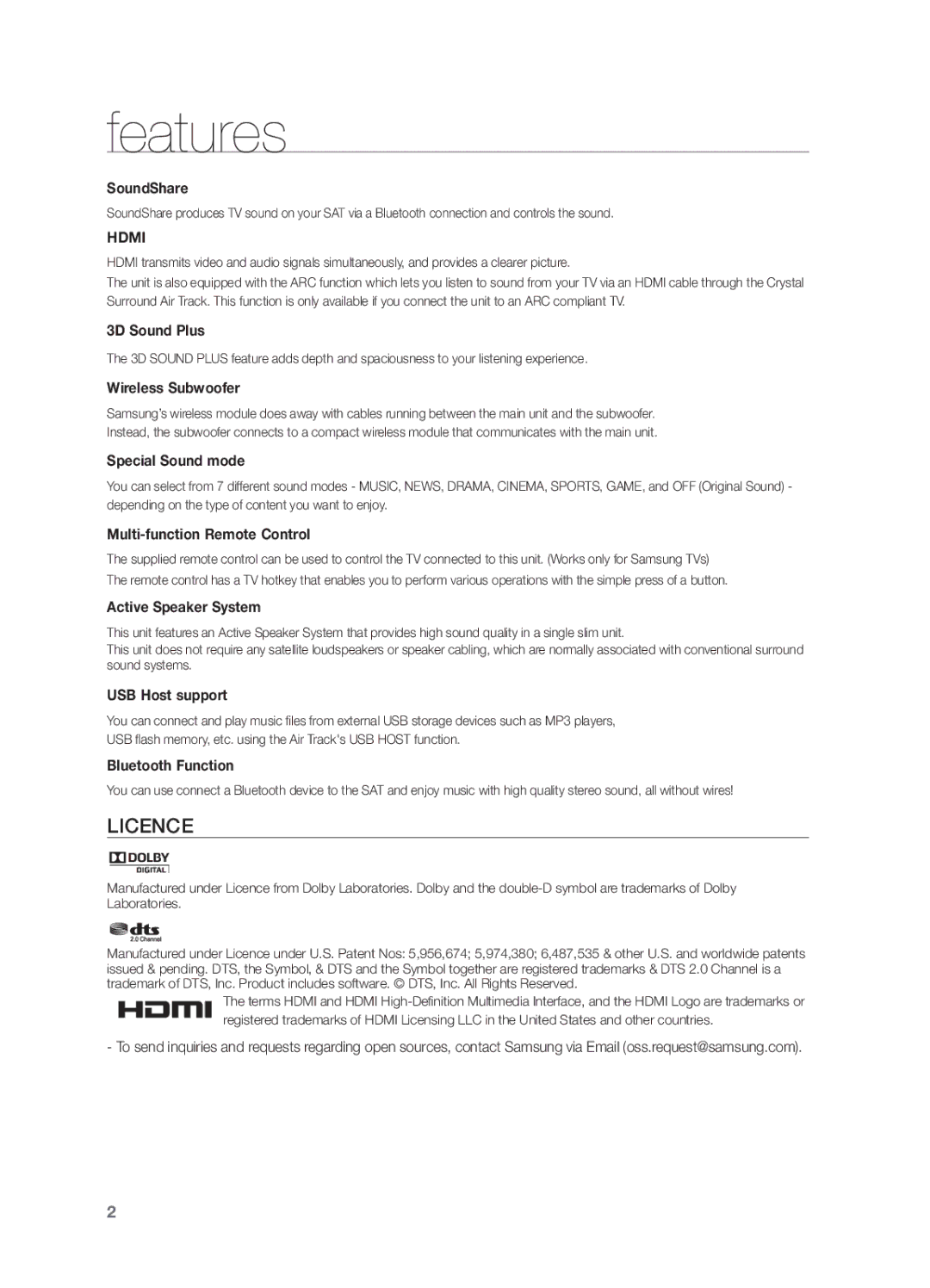 Samsung HW-FM55C user manual Features, SoundShare 