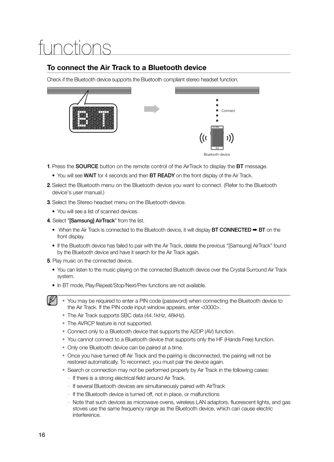 Samsung HW-FM55C user manual functions, To connect the Air Track to a Bluetooth device 