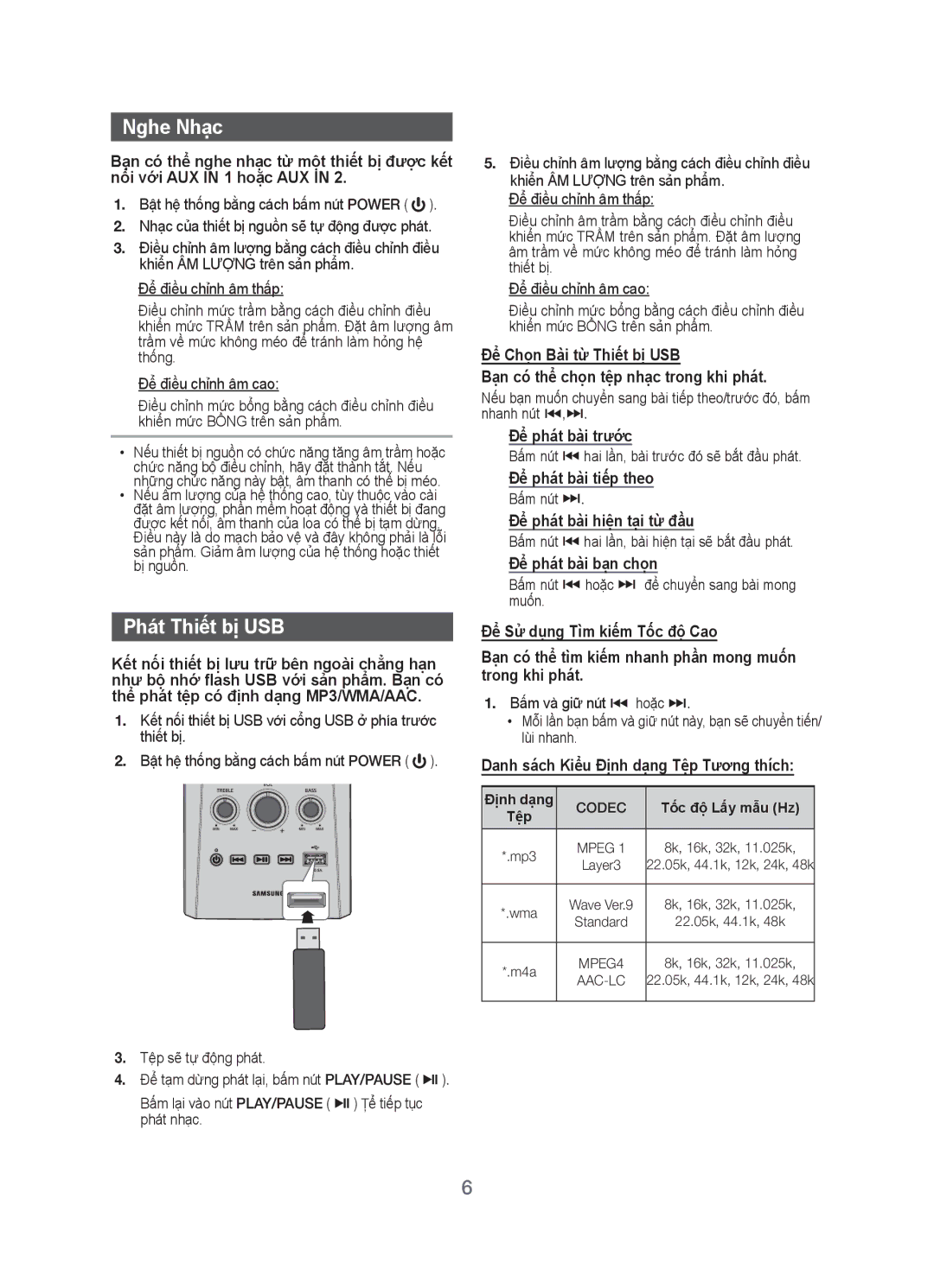 Samsung HW-H20/XV manual Nghe Nhạc, Phát Thiết bị USB 