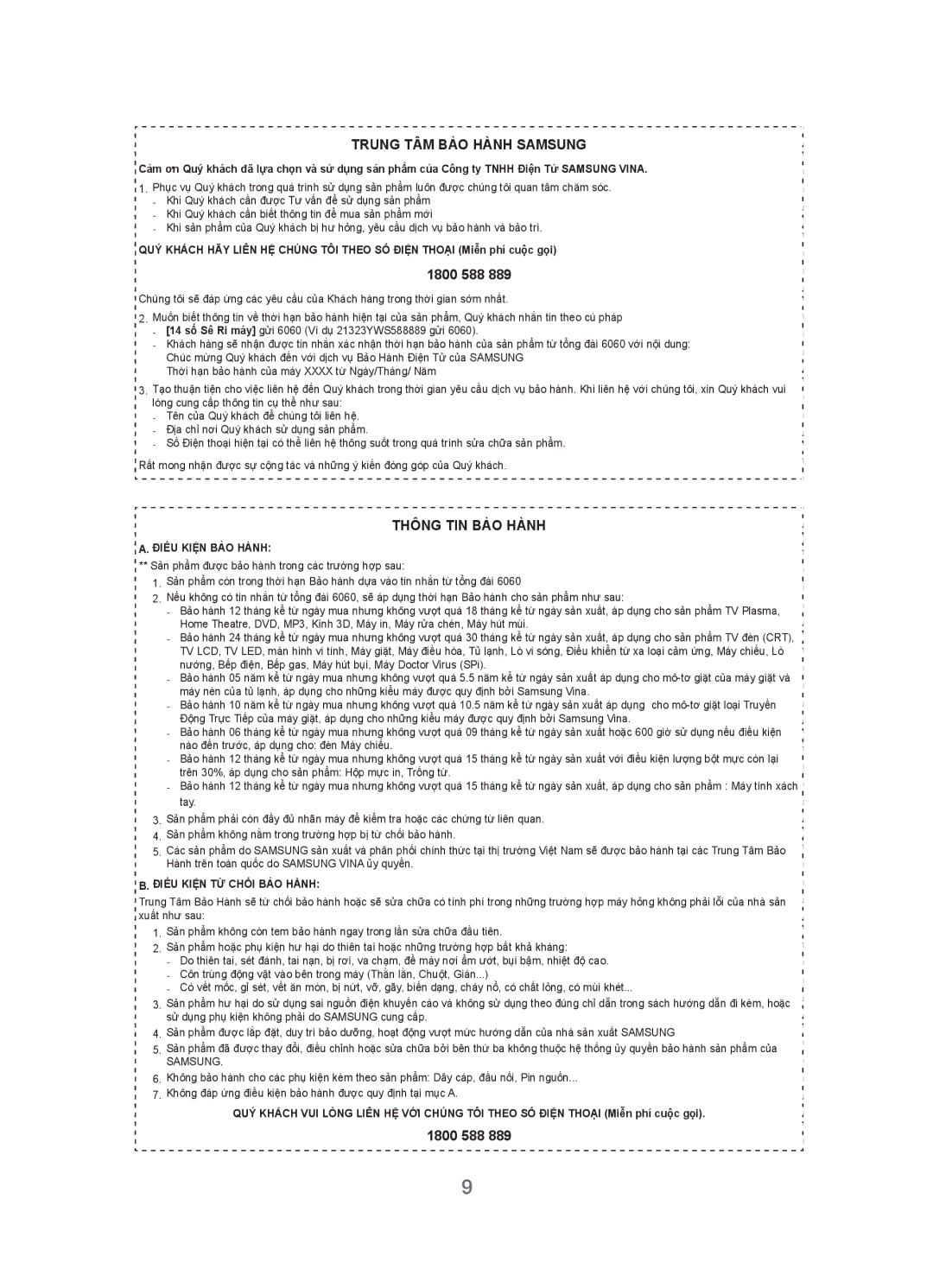 Samsung HW-H20/XV manual Trung TÂM BẢ̉O HÀ̀NH Samsung 