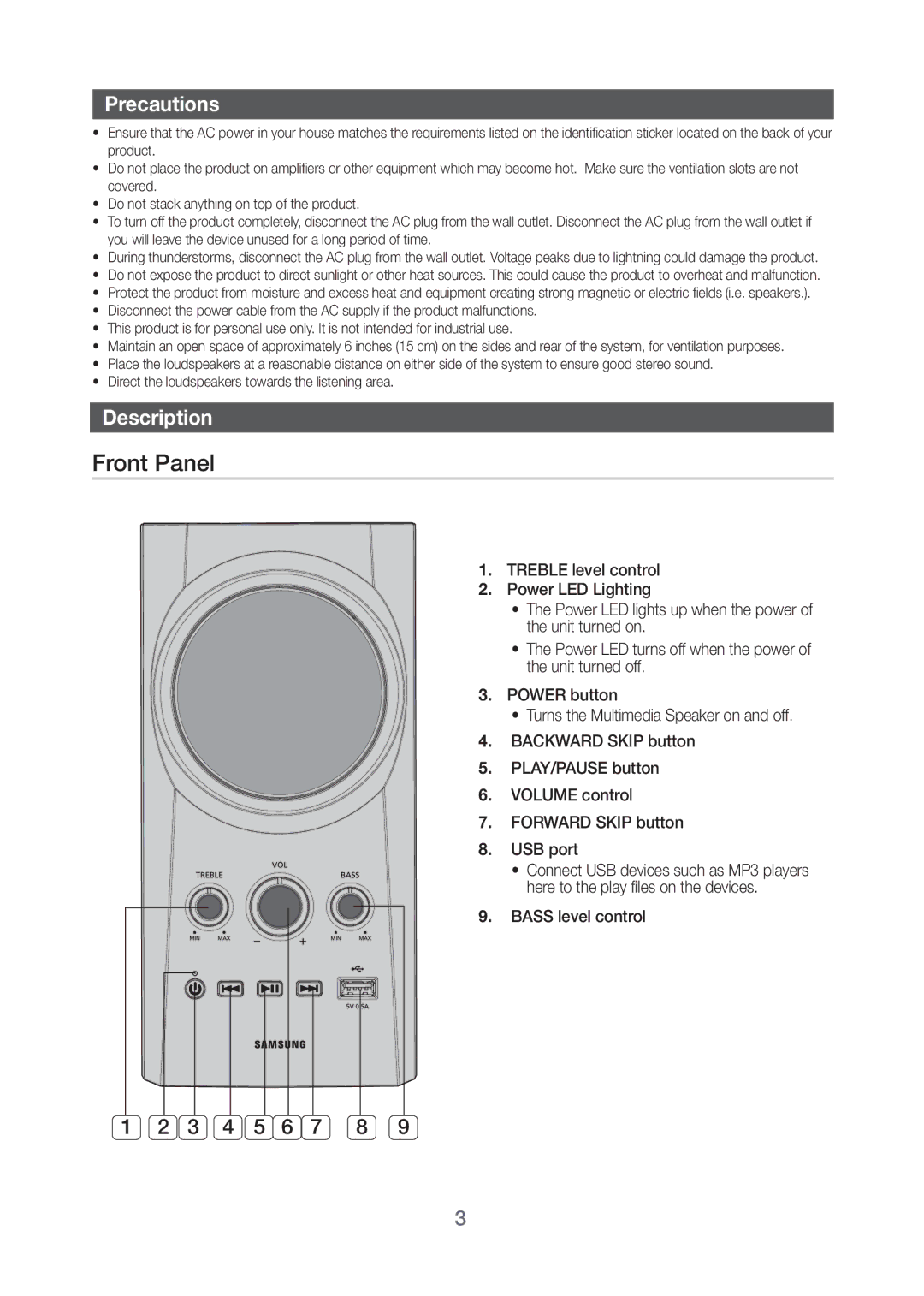 Samsung HW-H20/XV manual Precautions, Description 