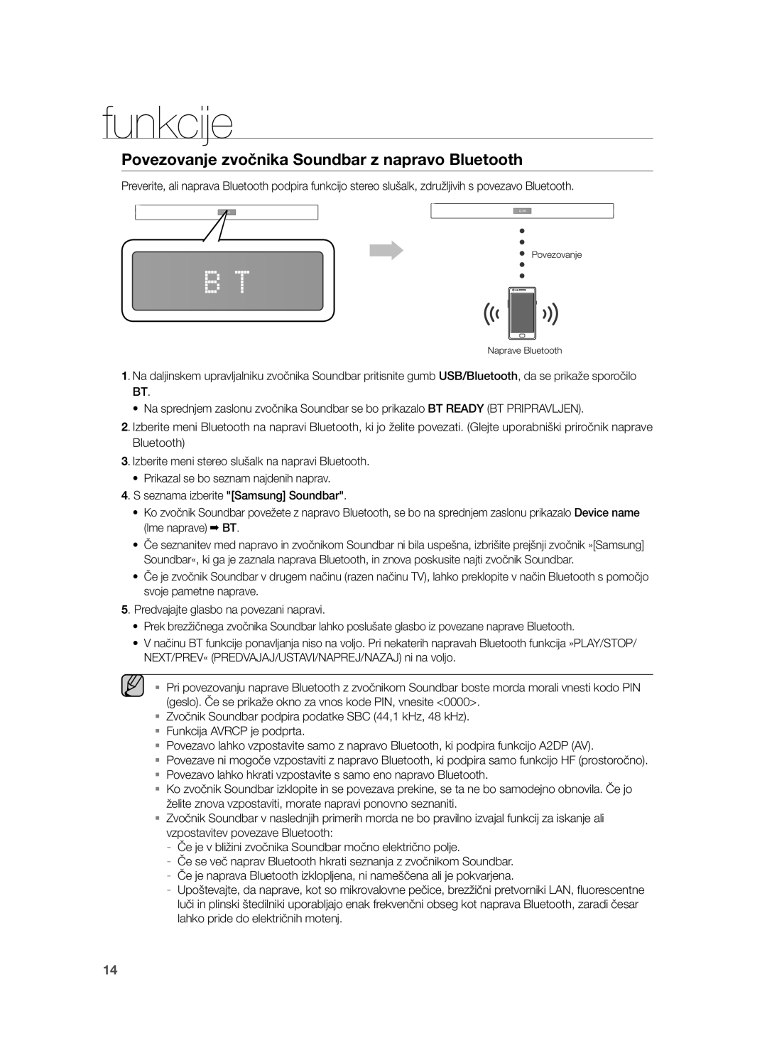 Samsung HW-H355/EN, HW-H355/XN manual Povezovanje zvočnika Soundbar z napravo Bluetooth 