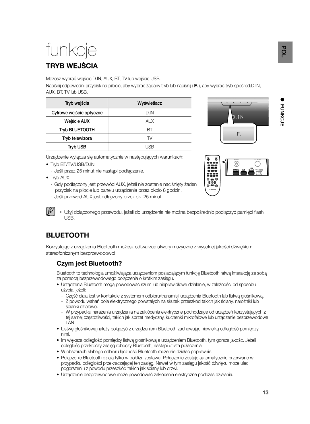 Samsung HW-H355/XN, HW-H355/EN manual Funkcje, Tryb Wejścia, Czym jest Bluetooth? 