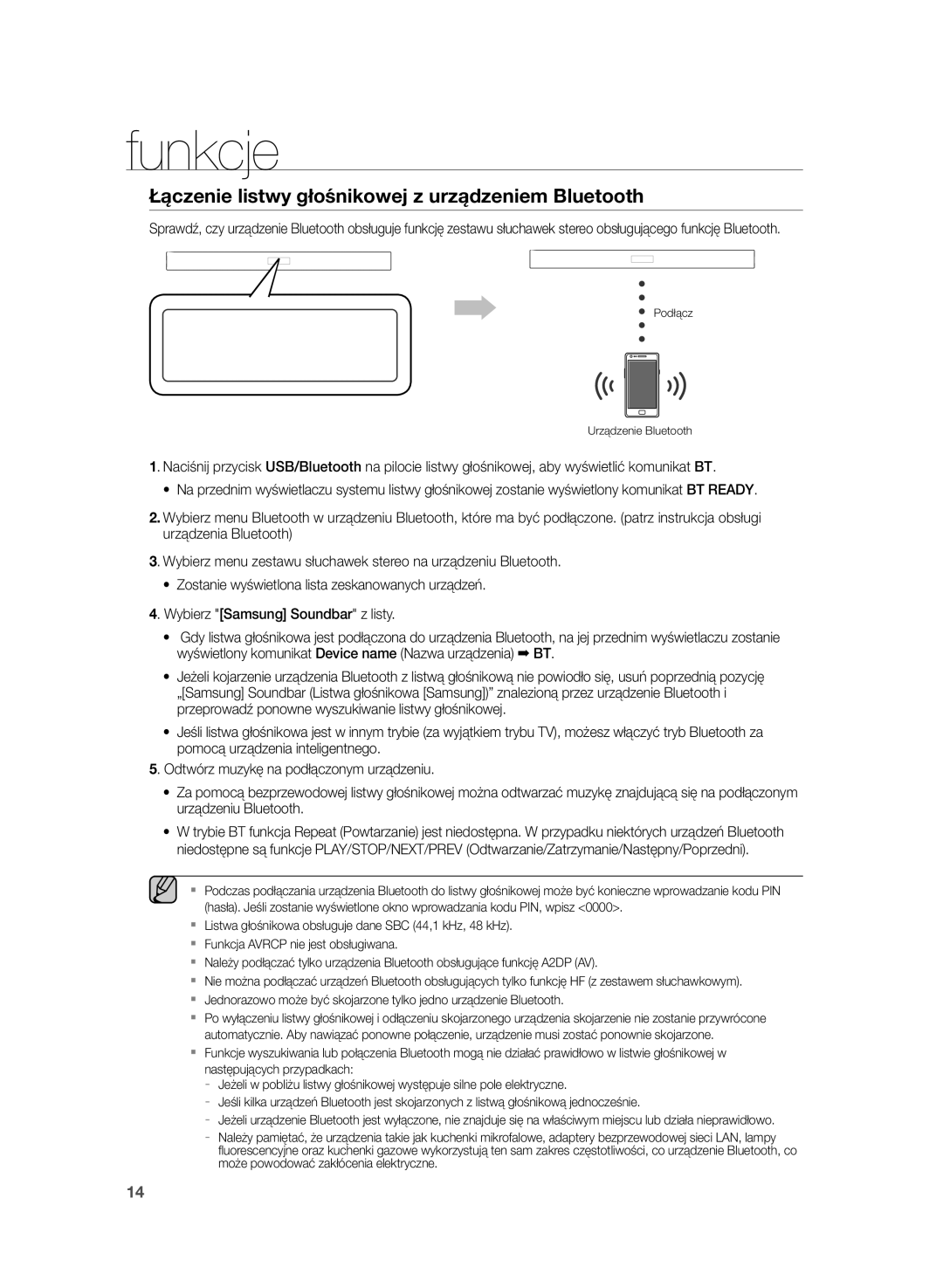 Samsung HW-H355/EN, HW-H355/XN manual Łączenie listwy głośnikowej z urządzeniem Bluetooth 