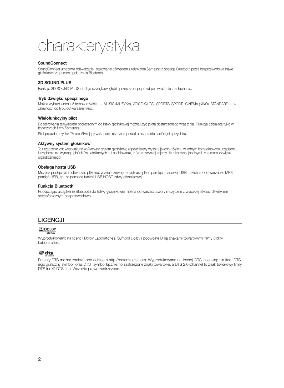 Samsung HW-H355/EN, HW-H355/XN manual Charakterystyka, SoundConnect 