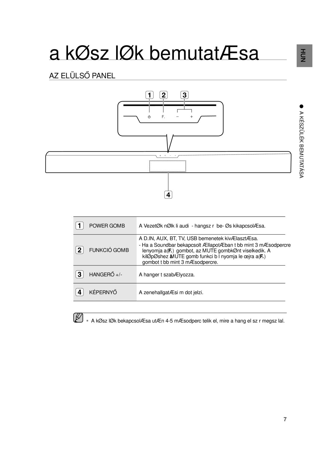 Samsung HW-H355/EN manual Készülék bemutatása, AZ Elülső Panel, Képernyő, Zenehallgatási módot jelzi, Készülék Bemutatása 