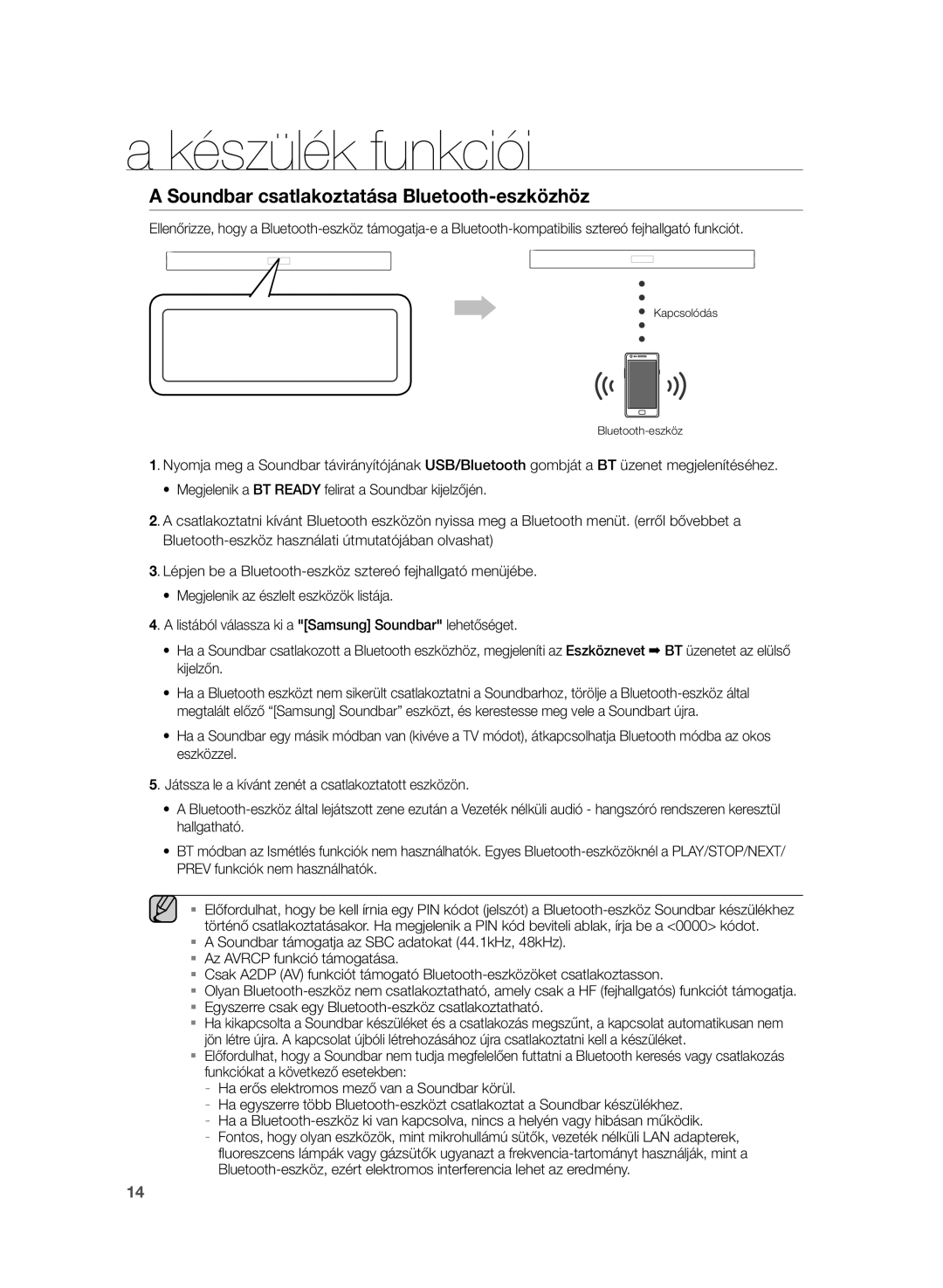 Samsung HW-H355/XN, HW-H355/EN manual Soundbar csatlakoztatása Bluetooth-eszközhöz 