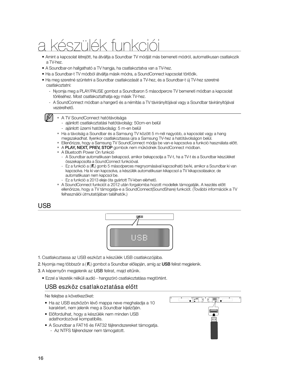 Samsung HW-H355/XN, HW-H355/EN manual Usb, USB eszköz csatlakoztatása előtt 