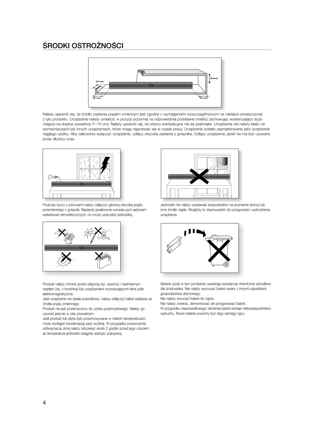 Samsung HW-H355/EN, HW-H355/XN manual Środki Ostrożności 