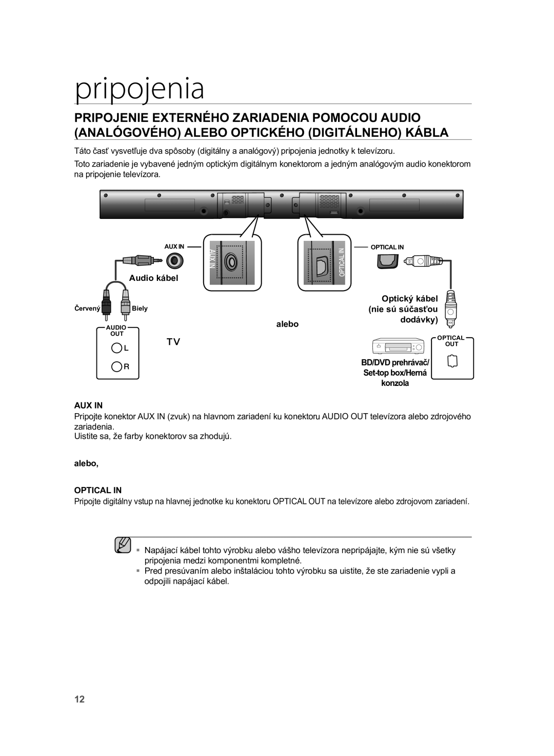 Samsung HW-H355/EN, HW-H355/XN manual Audio kábel 